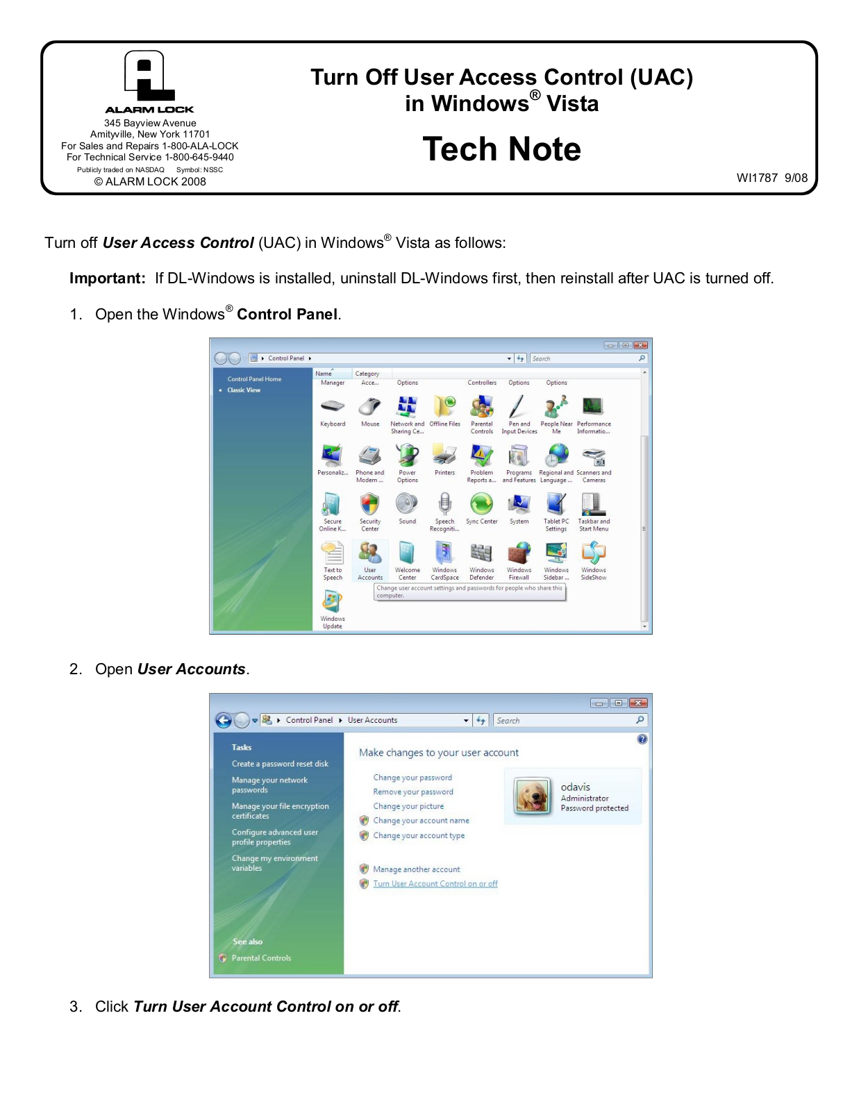 Alarm Lock User Access Control User Manual