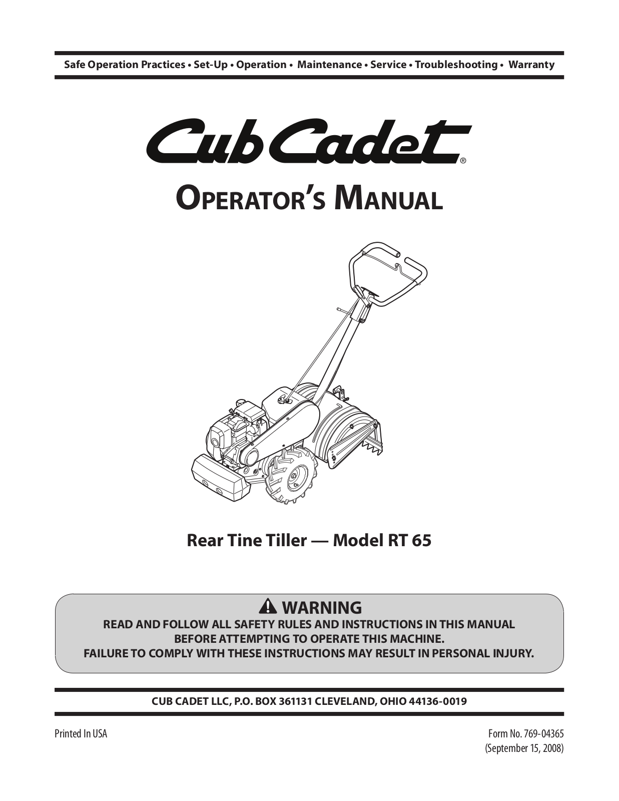 Cub cadet RT 65 User Manual