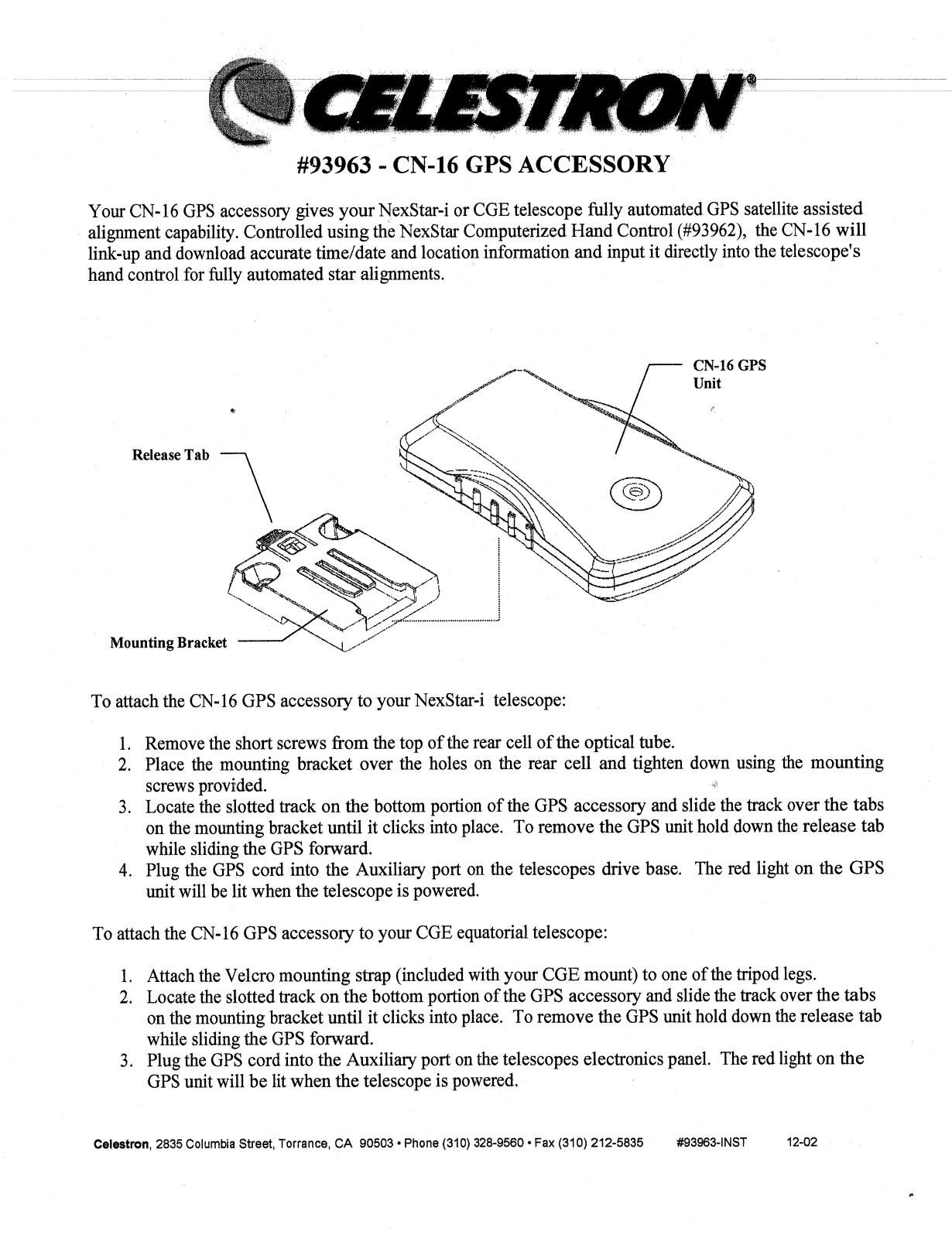 Celestron CN-16 User Manual