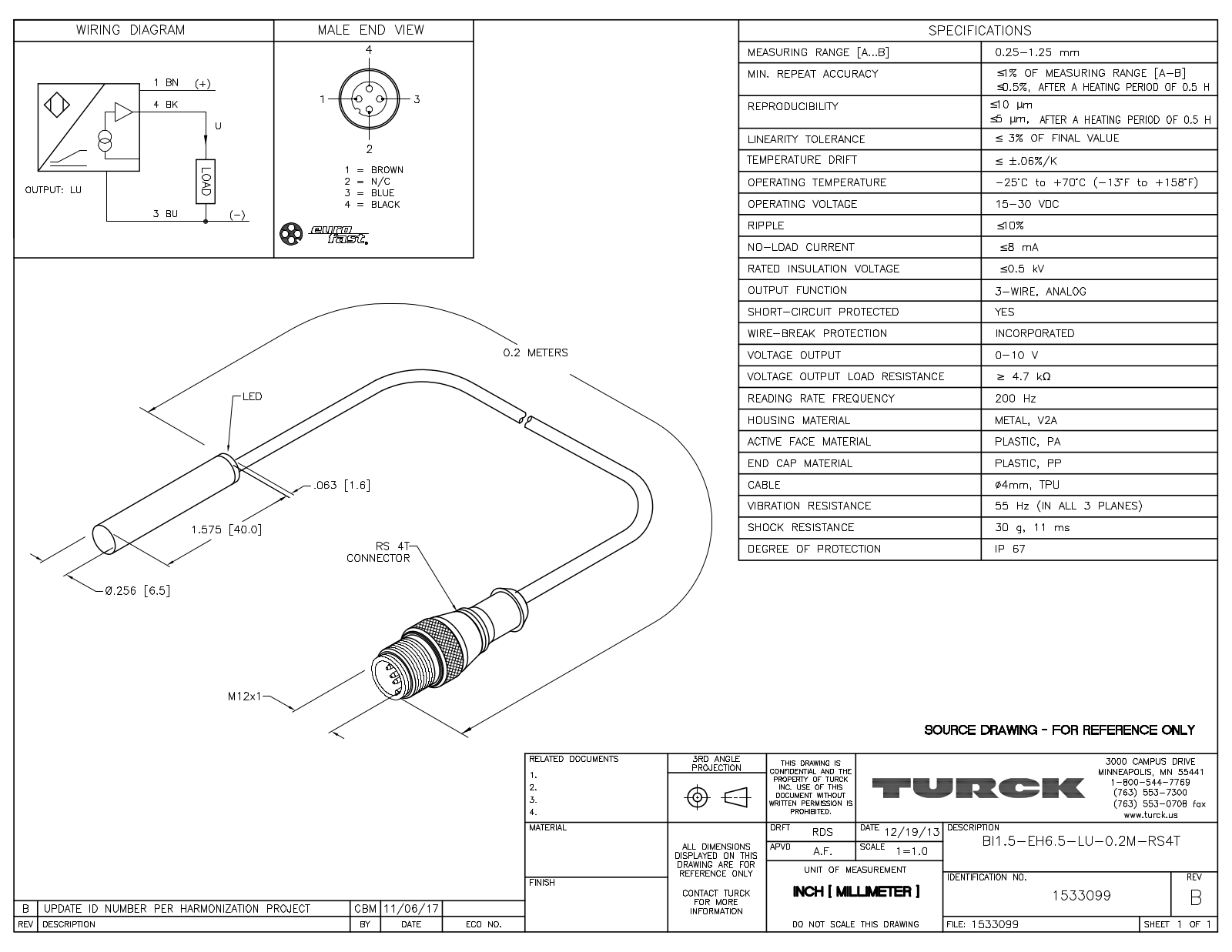 Turck BI1.5-EH6.5-LU-0.2-RS4T Data Sheet