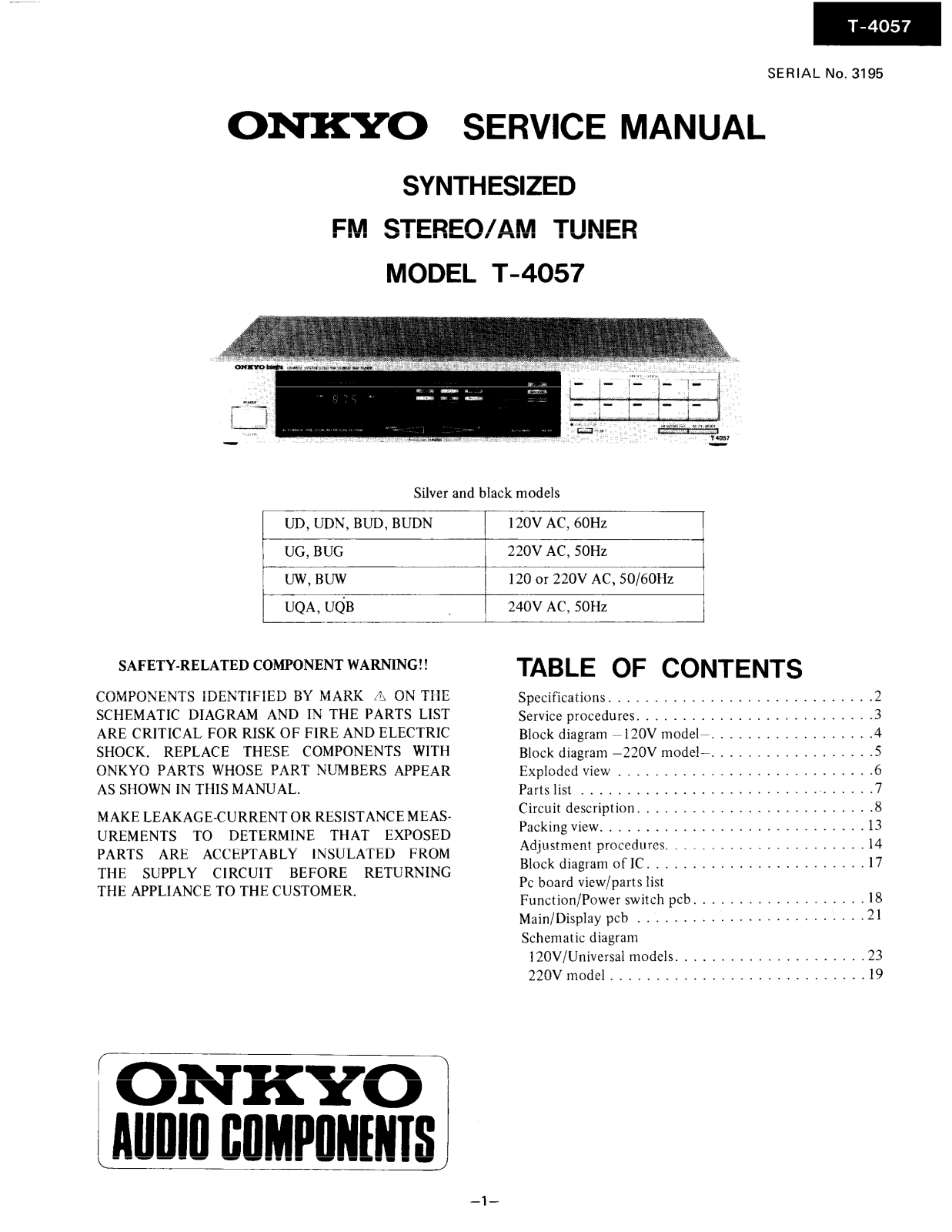 Onkyo T-4057 Service manual