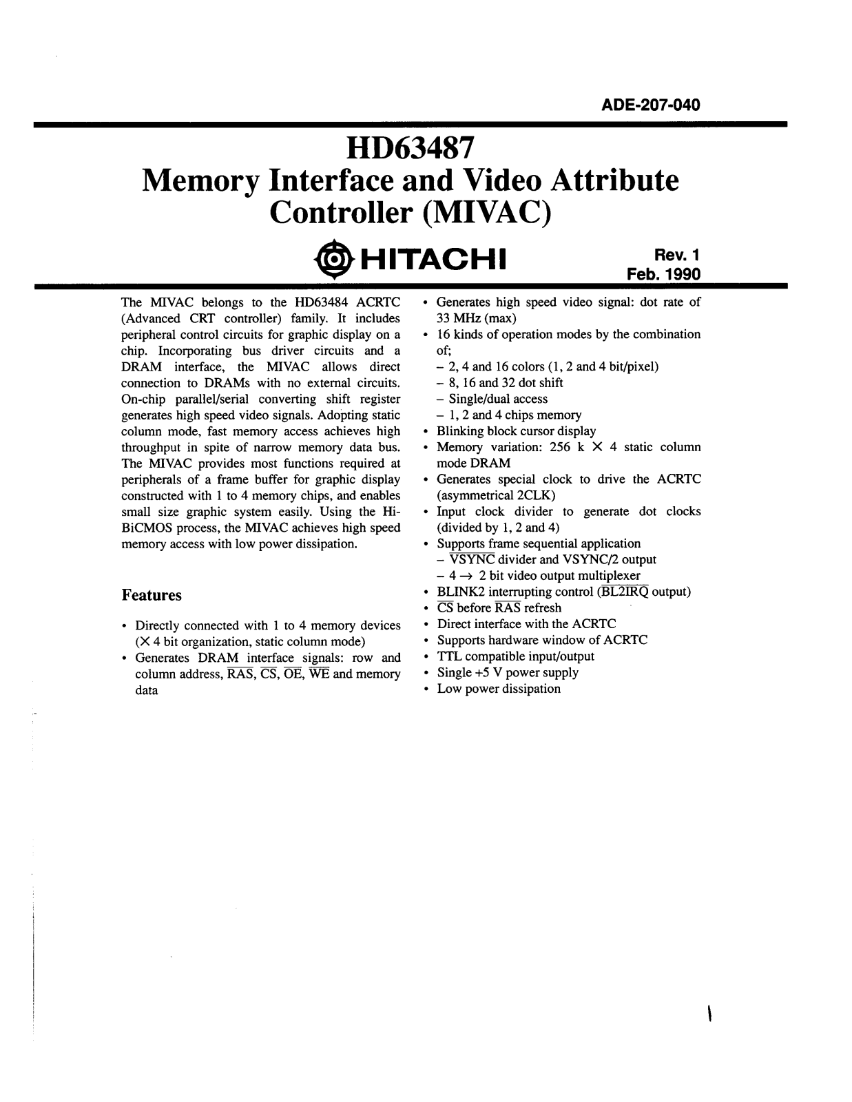 HIT HD63487 Datasheet