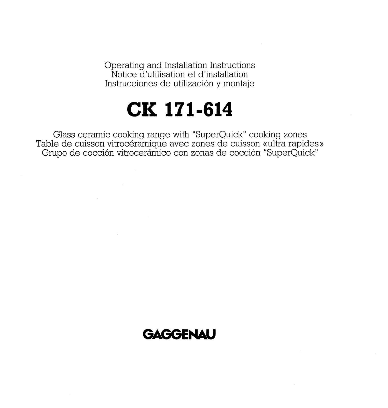 GAGGENAU CK 171 User Manual