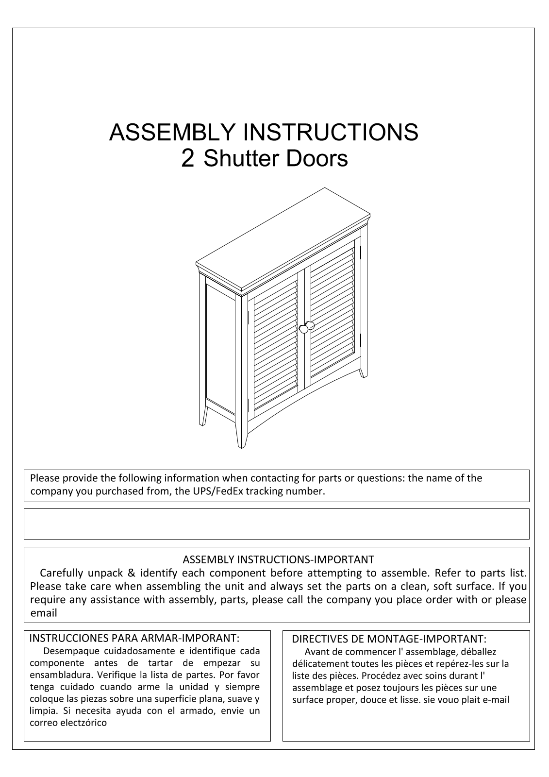 Sand & Stable SEHO2134 Assembly Instructions