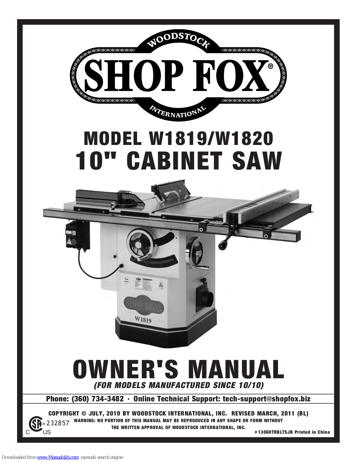 Shop fox W1819, W1920 Owner's Manual