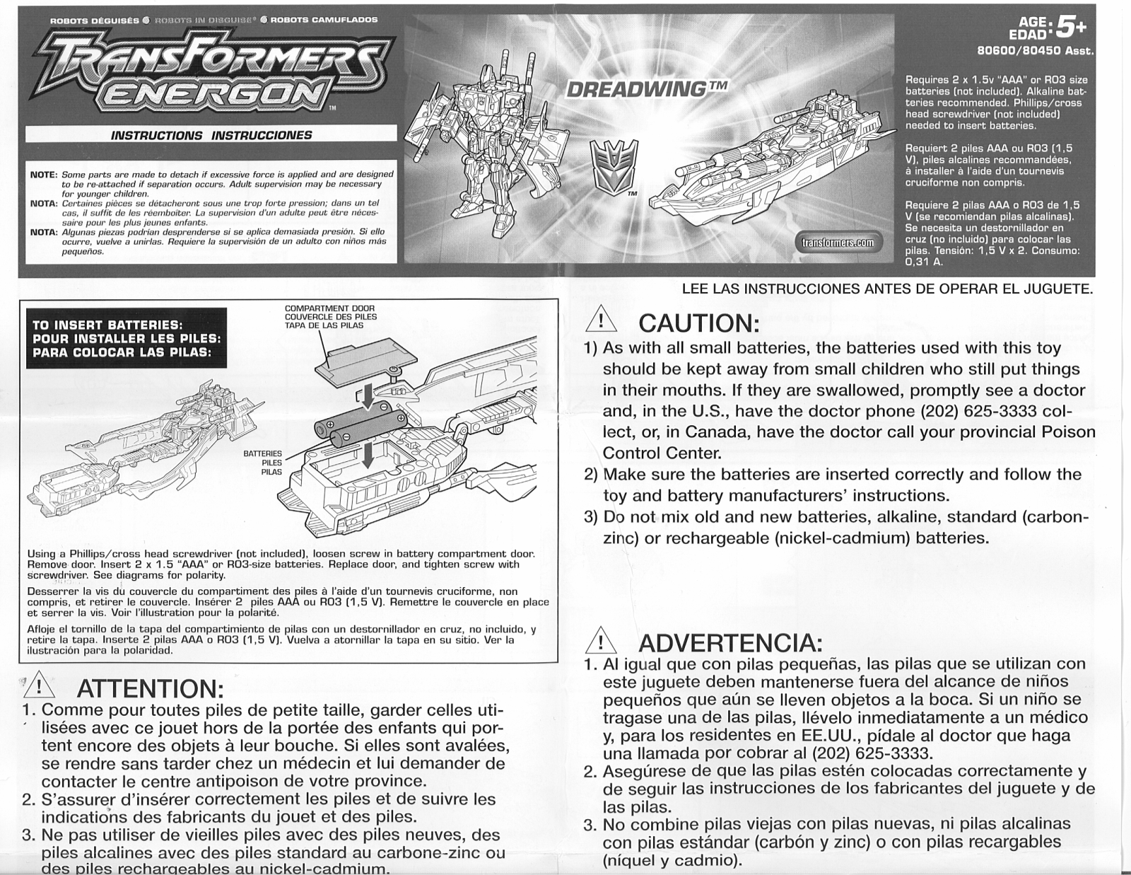 HASBRO Transformers Energon Dreadwing User Manual