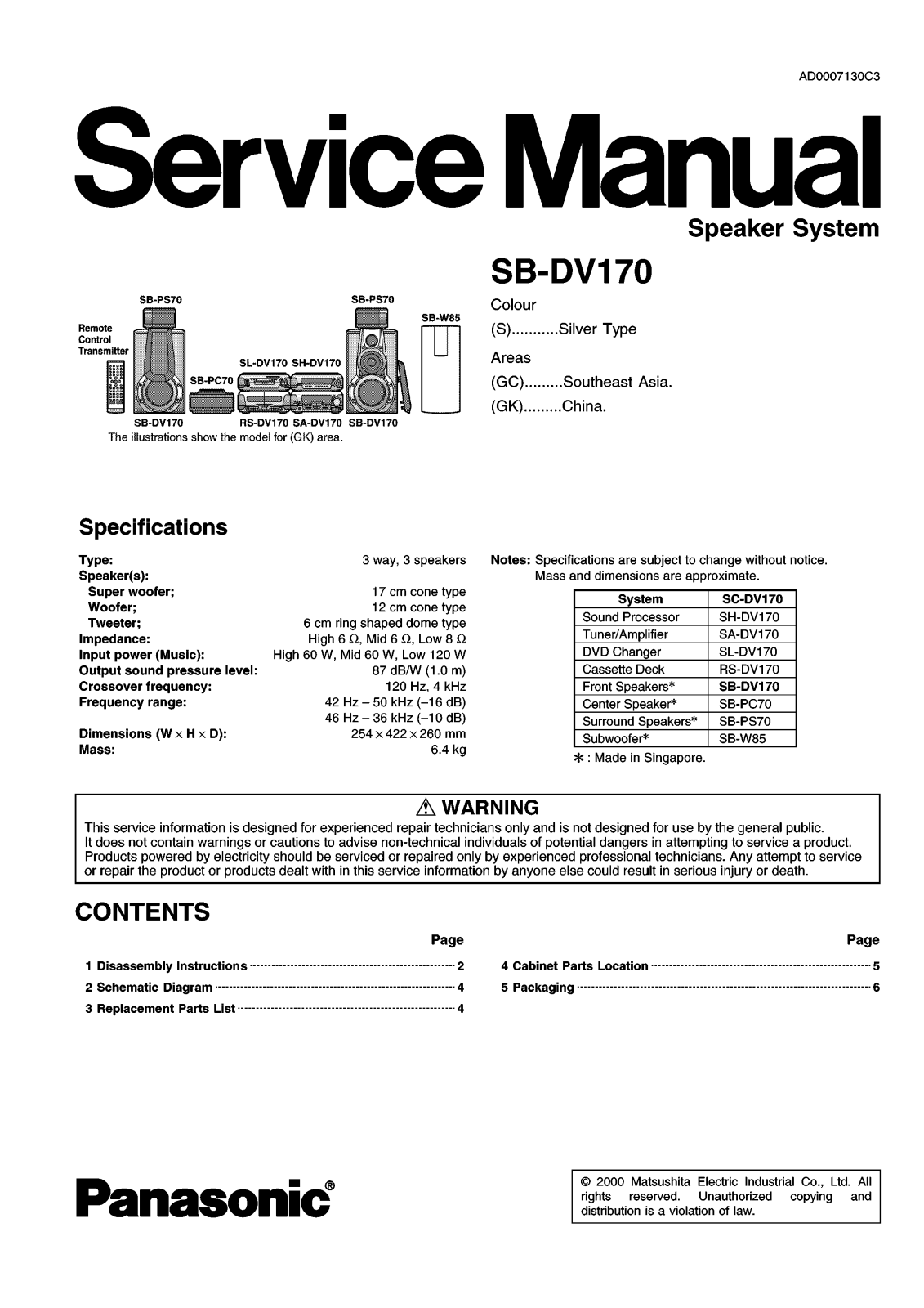 Panasonic SBDV-170 Service manual