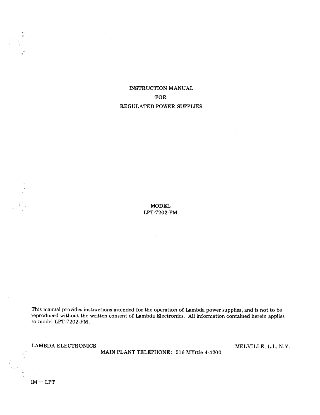 Lambda LPT-7202-FM Instruction Manual