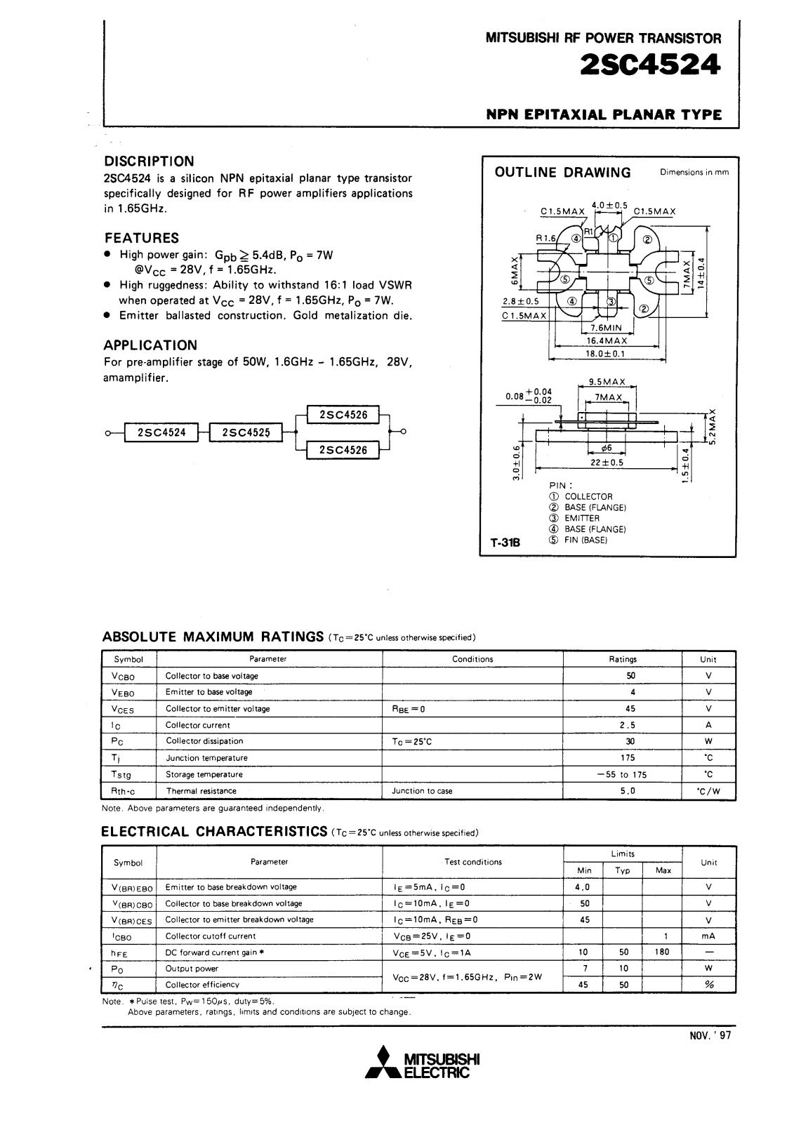 Mitsubishi Electric Corporation Semiconductor Group 2SC4524 Datasheet