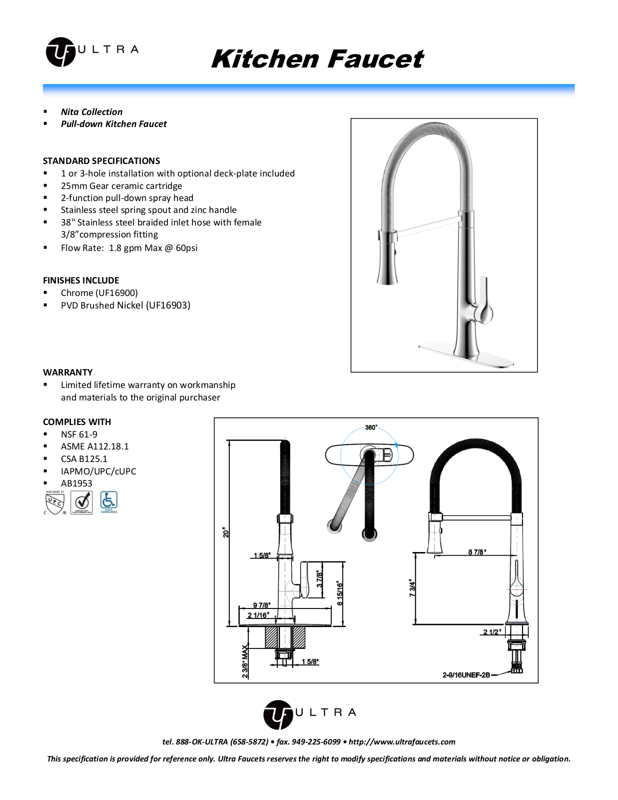 Ultra Faucets LTR10126 Specifications - ManualMachine.com