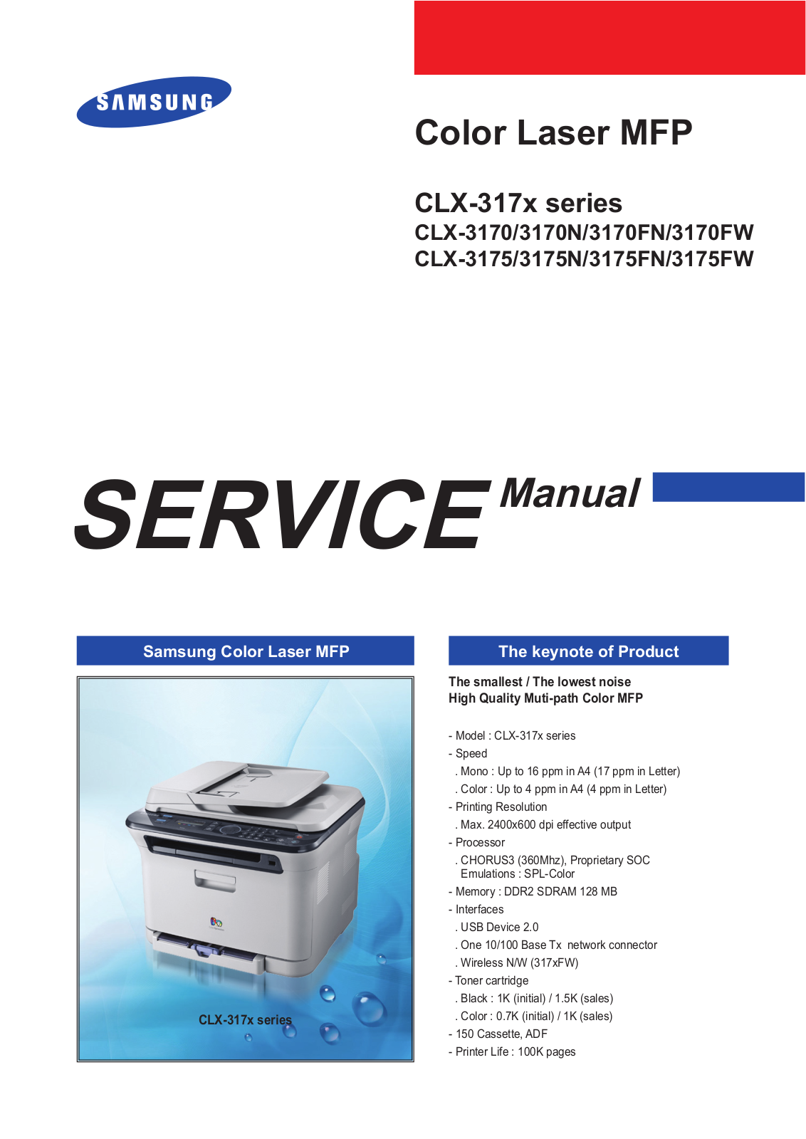 Samsung CLX-3175FW, CLX-3175FN, CLX-3175N, CLX-3175, CLX-3170FW Service Manual