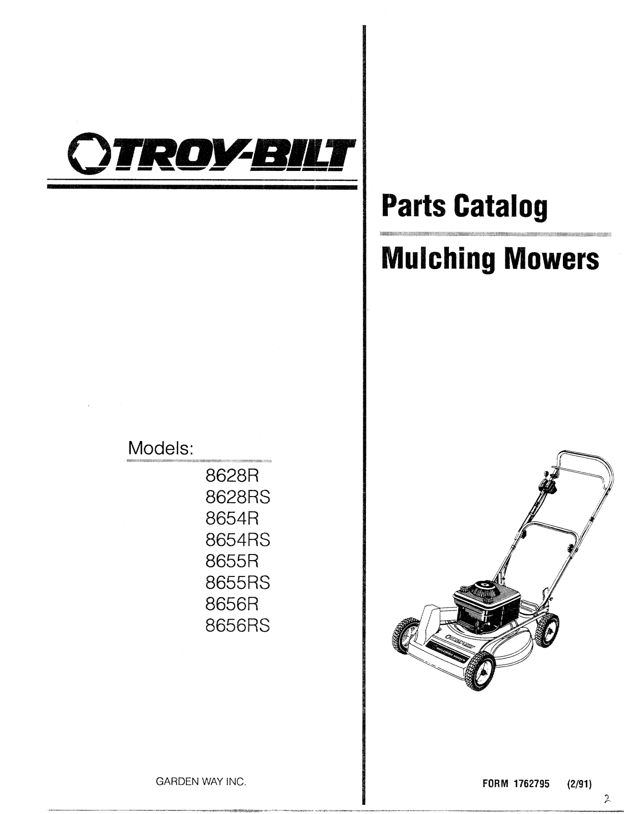 Mtd 8656R, 8655R PARTS LIST