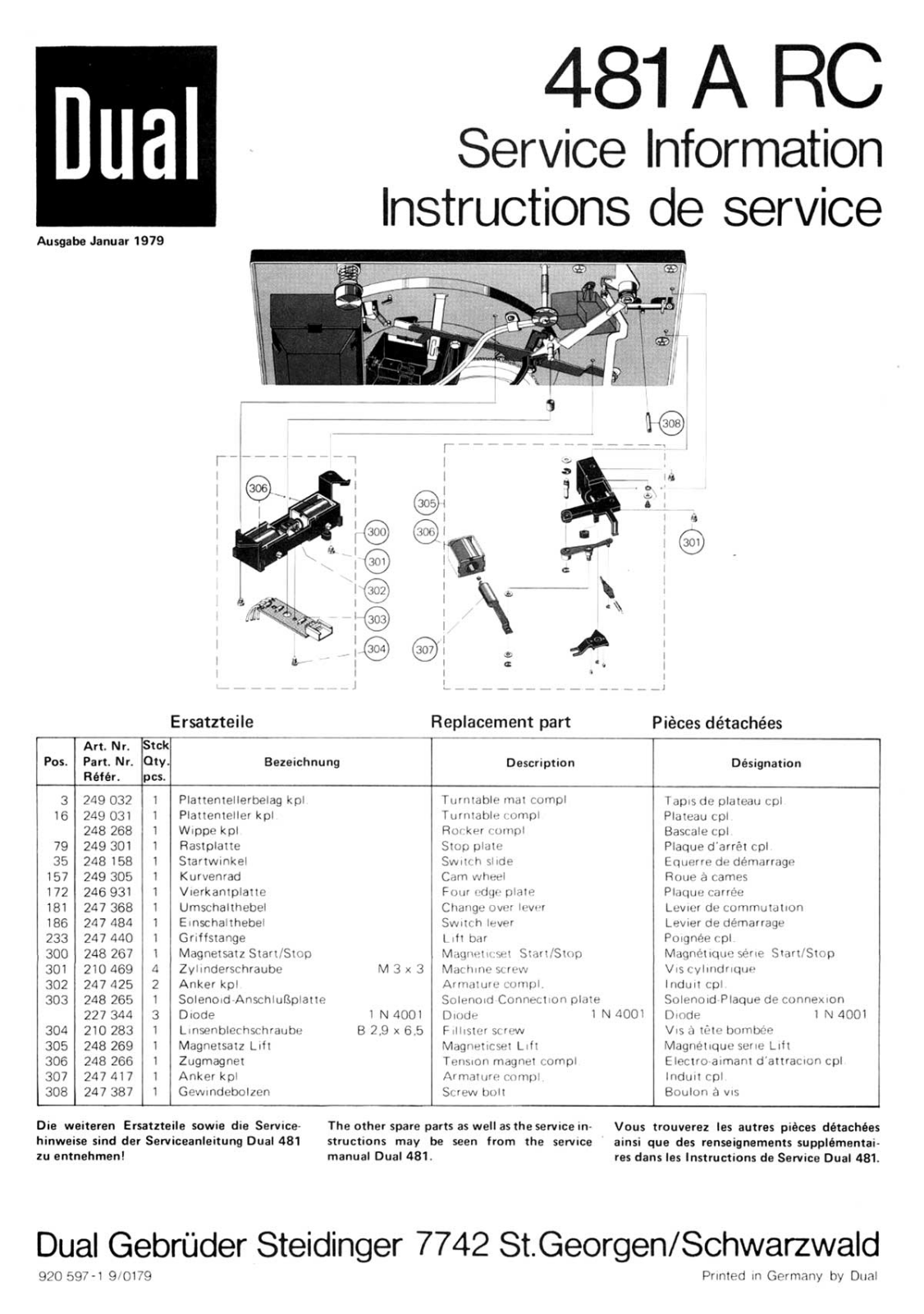 Dual 481-ARC Service Manual