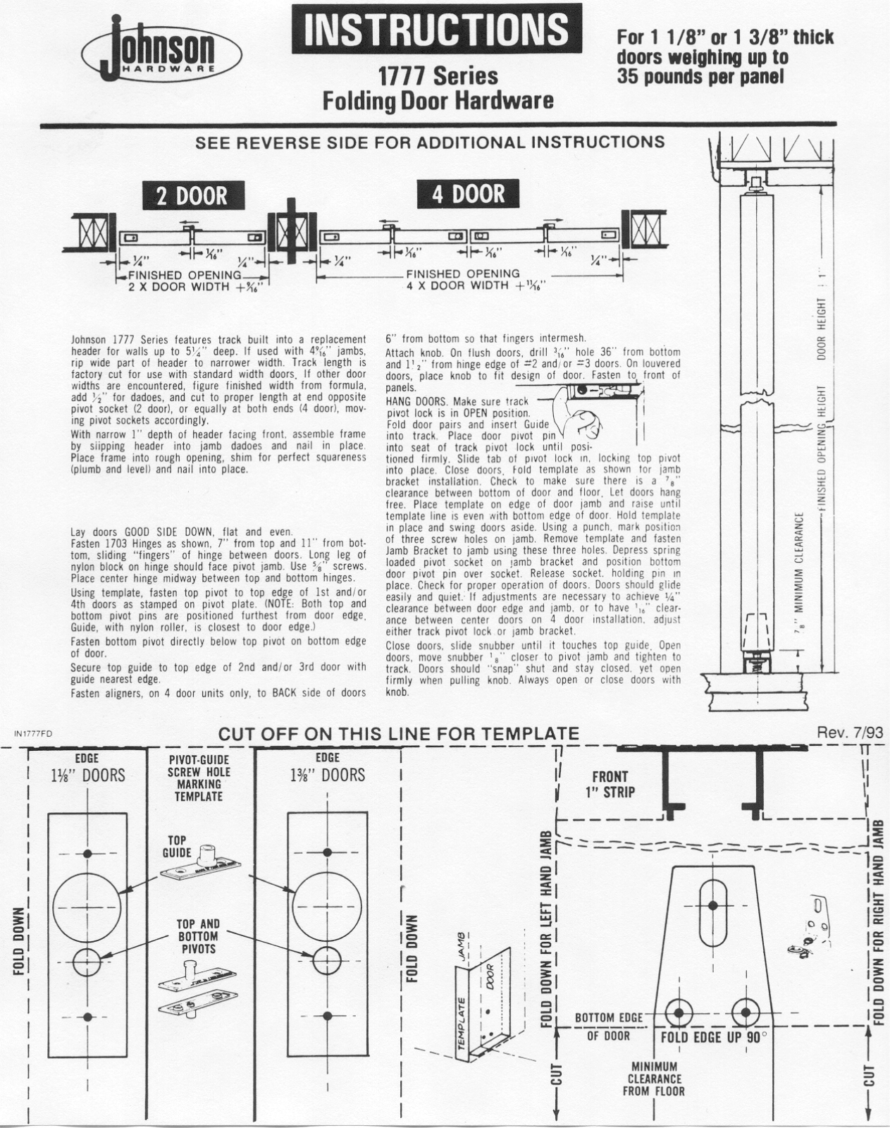 Johnson Hardware IN1777FD, 1777 User Manual