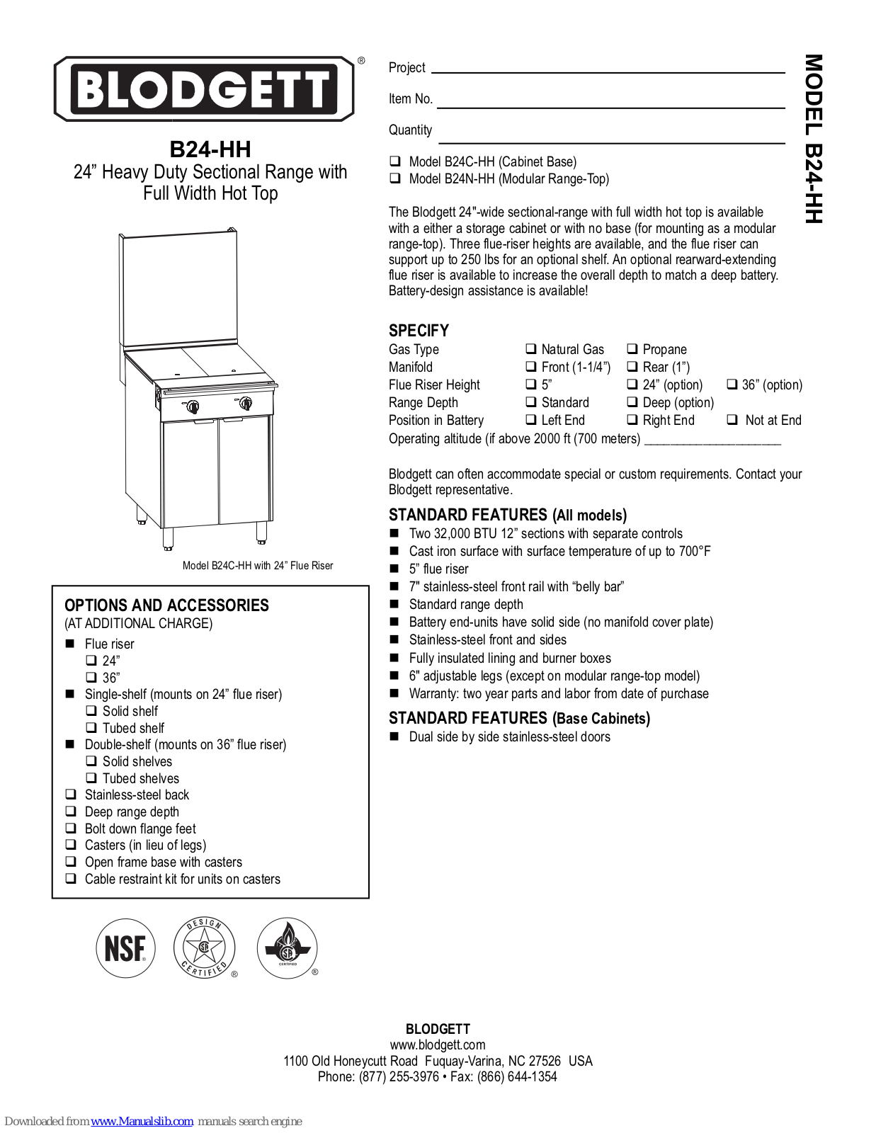 Blodgett B24N-HH, B24-HH Specifications