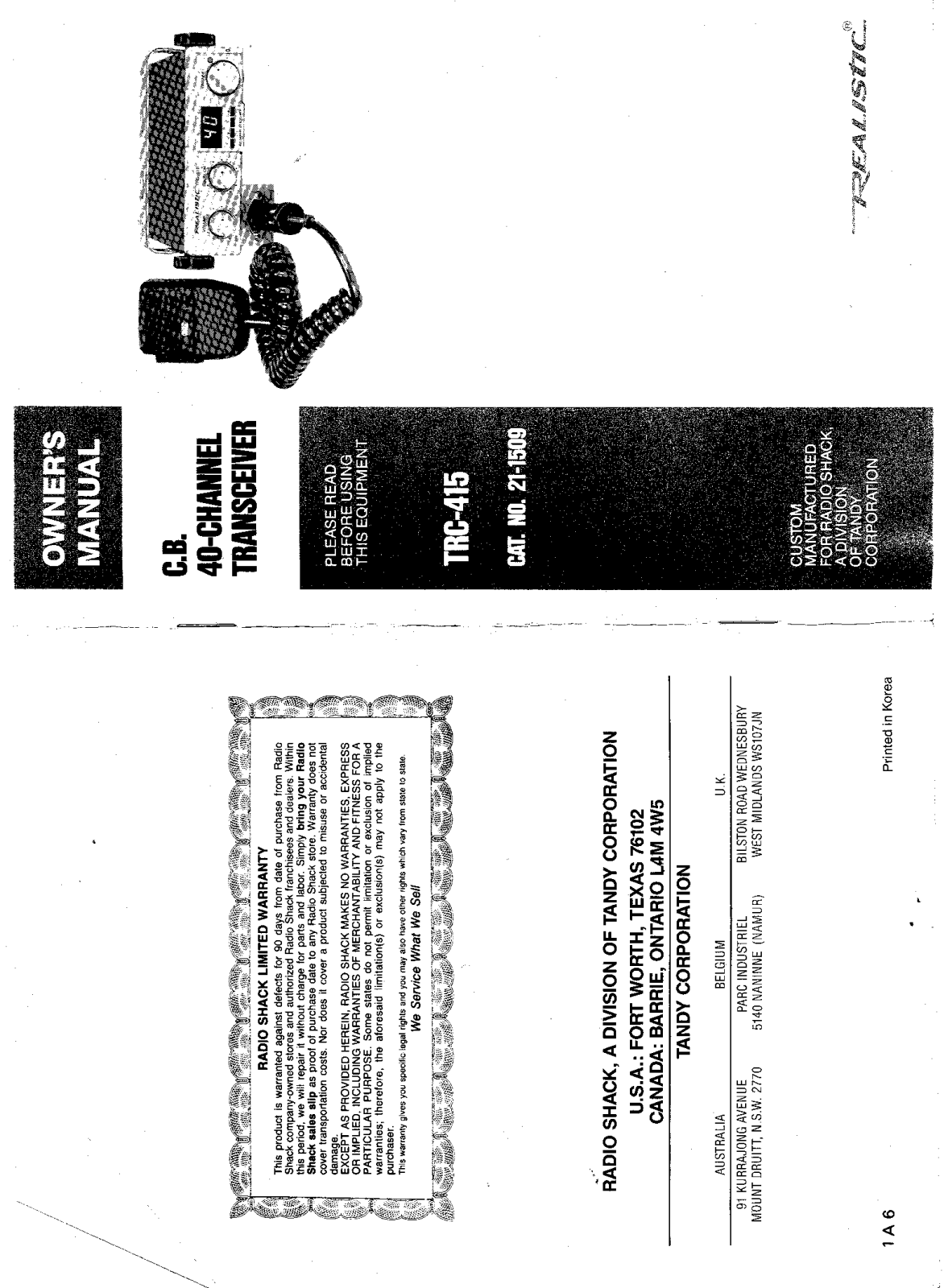 Realistic   RadioShack TRC-415 Owners Manual
