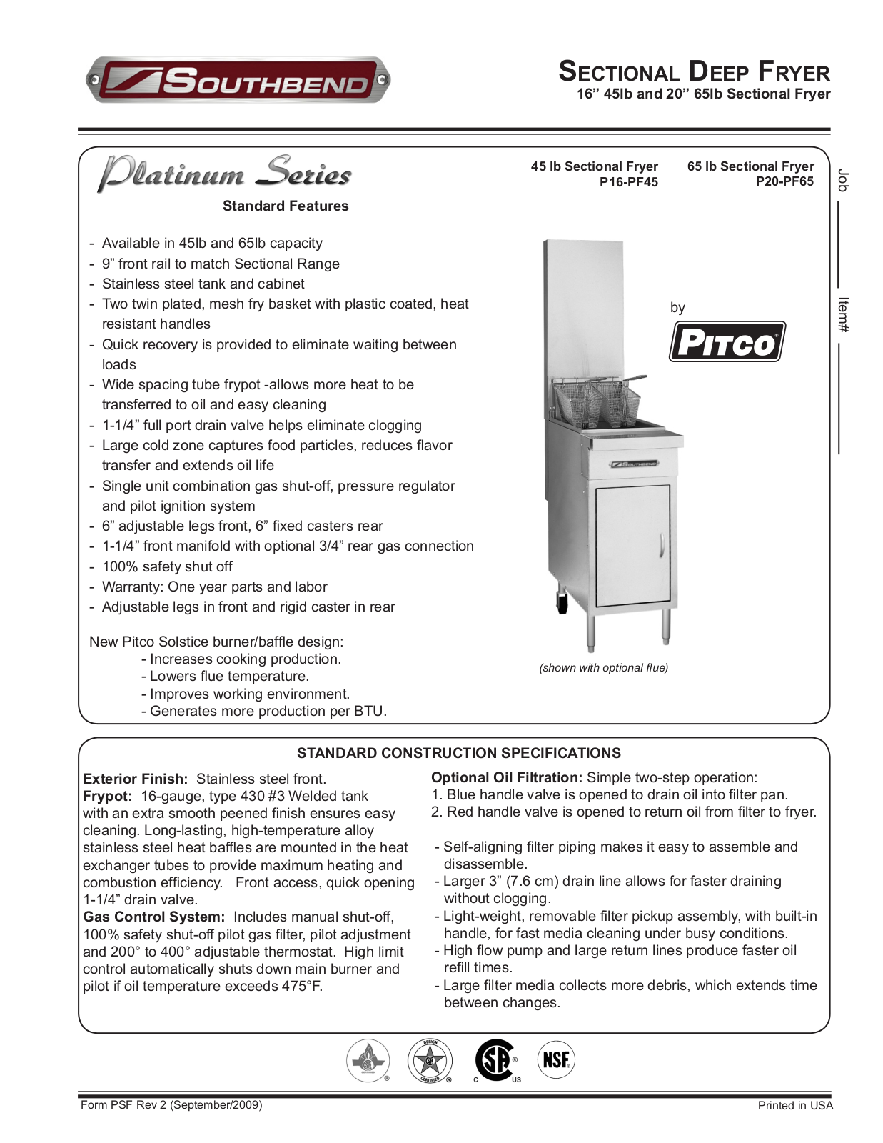 Pitco Frialator P16-PF45, P20-PF65 General Manual