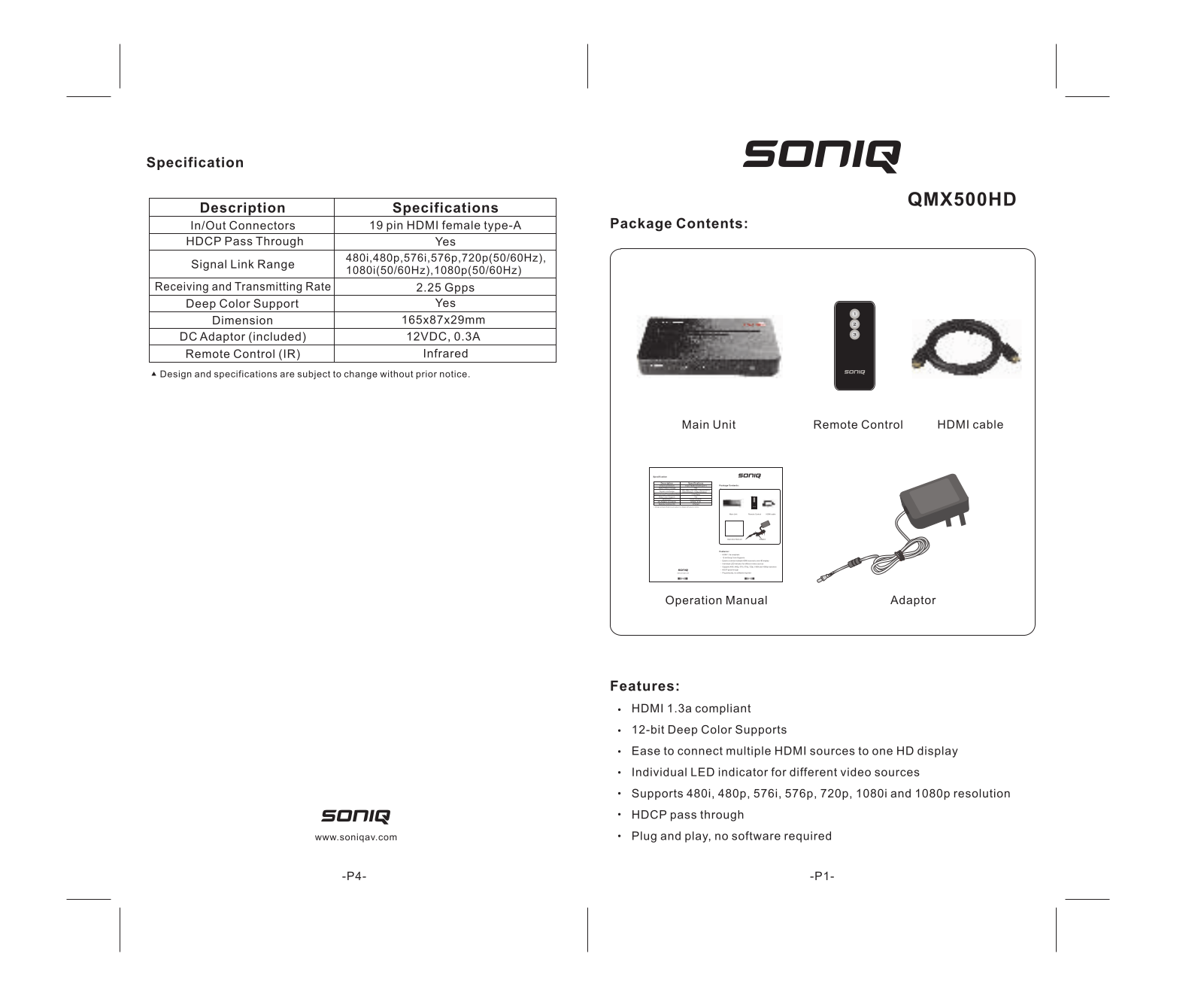 SONIQ QMX500HD Instruction Manual