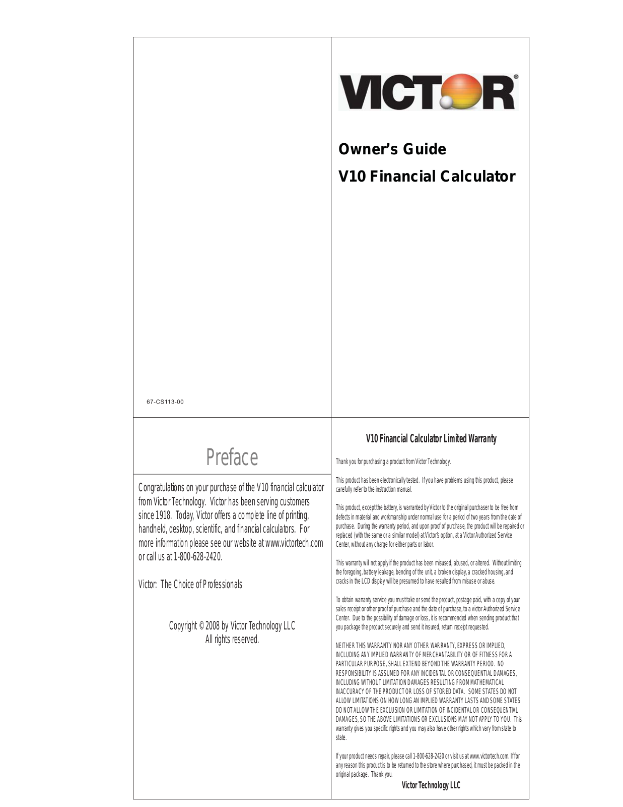 Victor Technology V10 User Manual