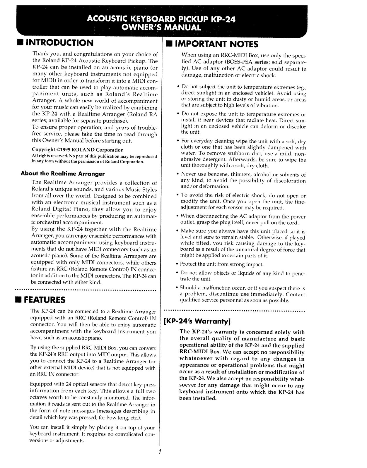 Roland KP 24 Service Manual