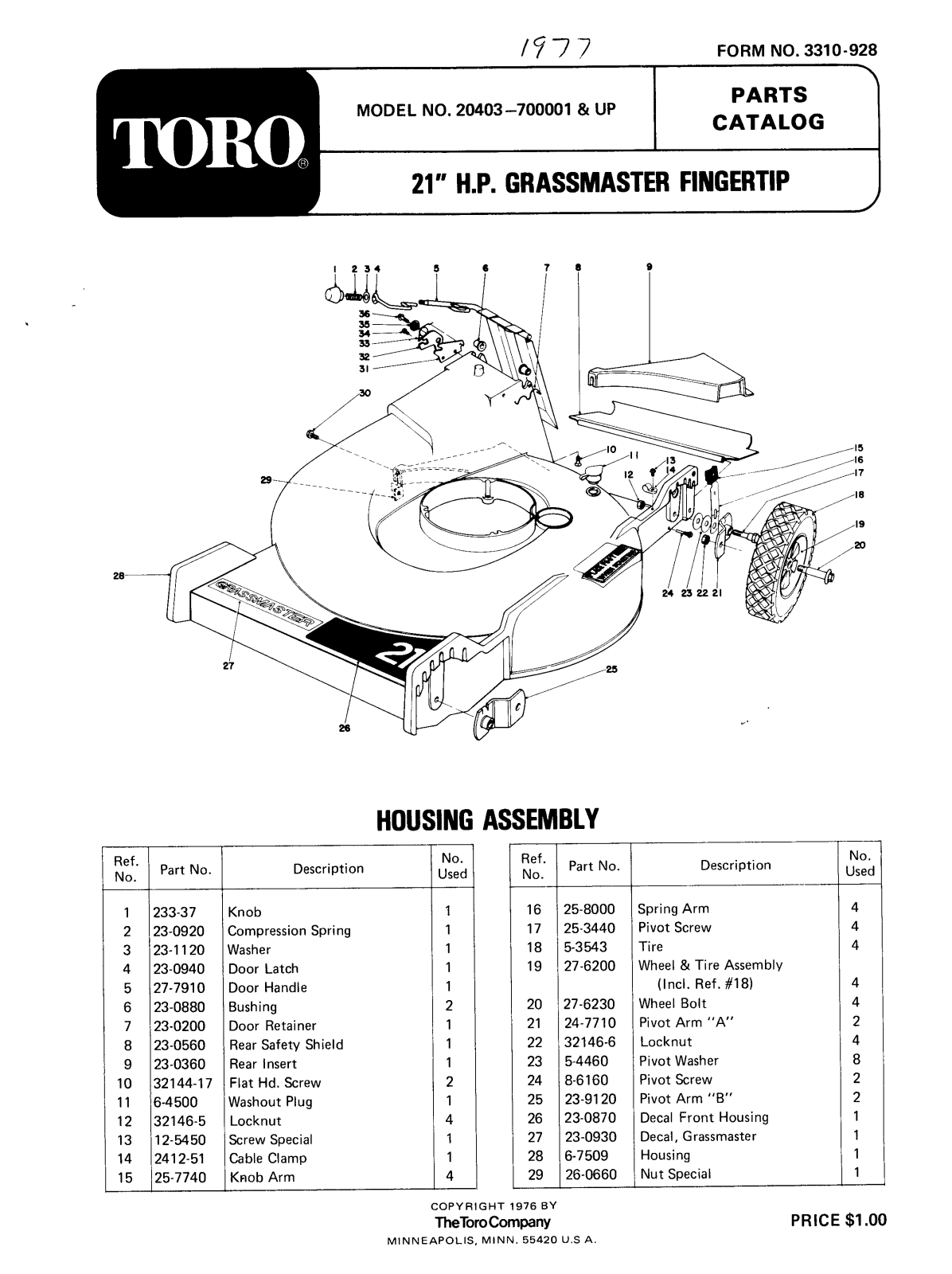 Toro 20403 Parts Catalogue