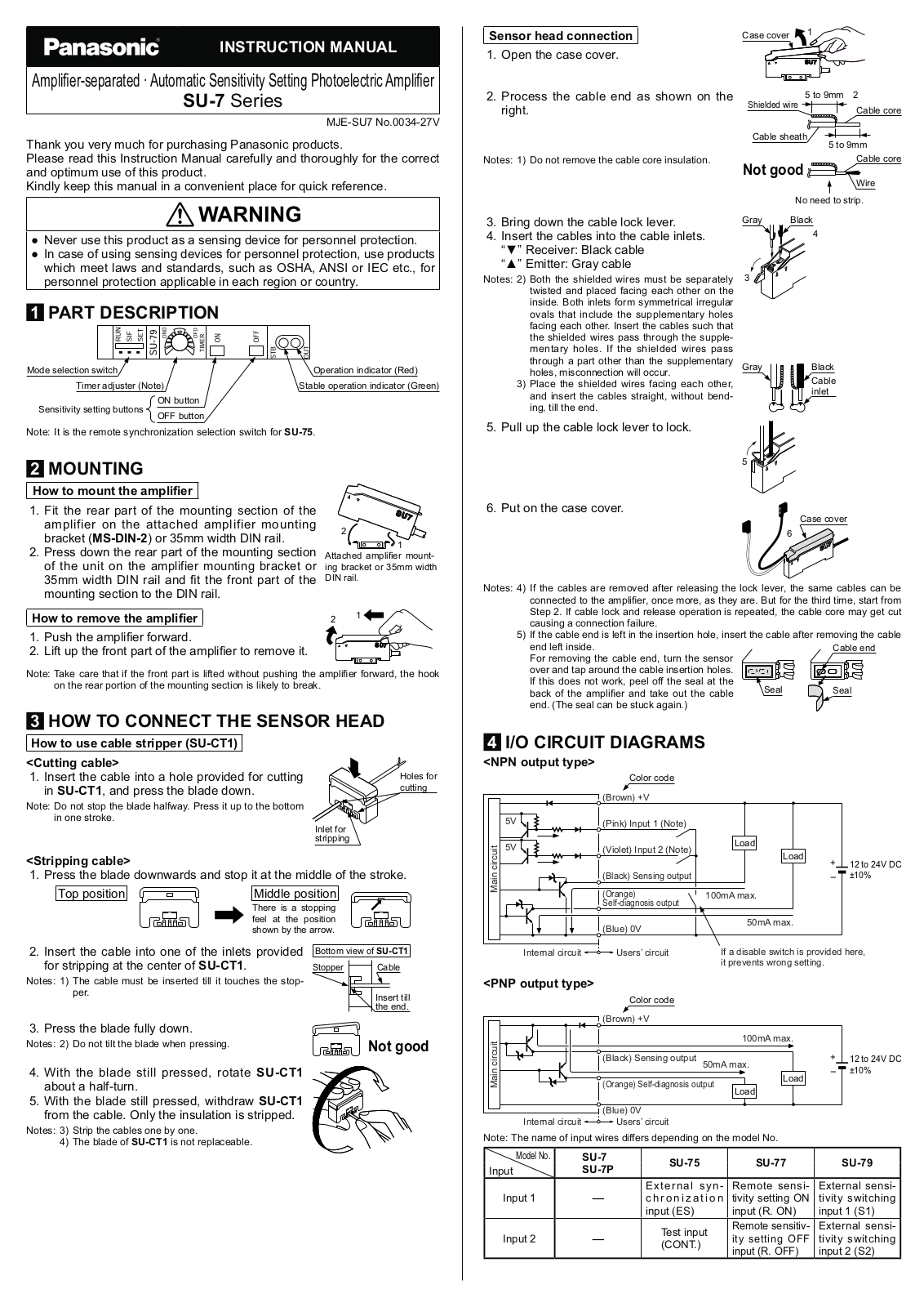 Panasonic SU-7, SU-75, SU-77, SU-7P, SU-79 Instruction Manual