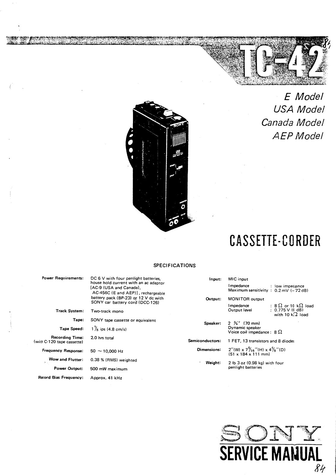 Sony TC-42 Service manual