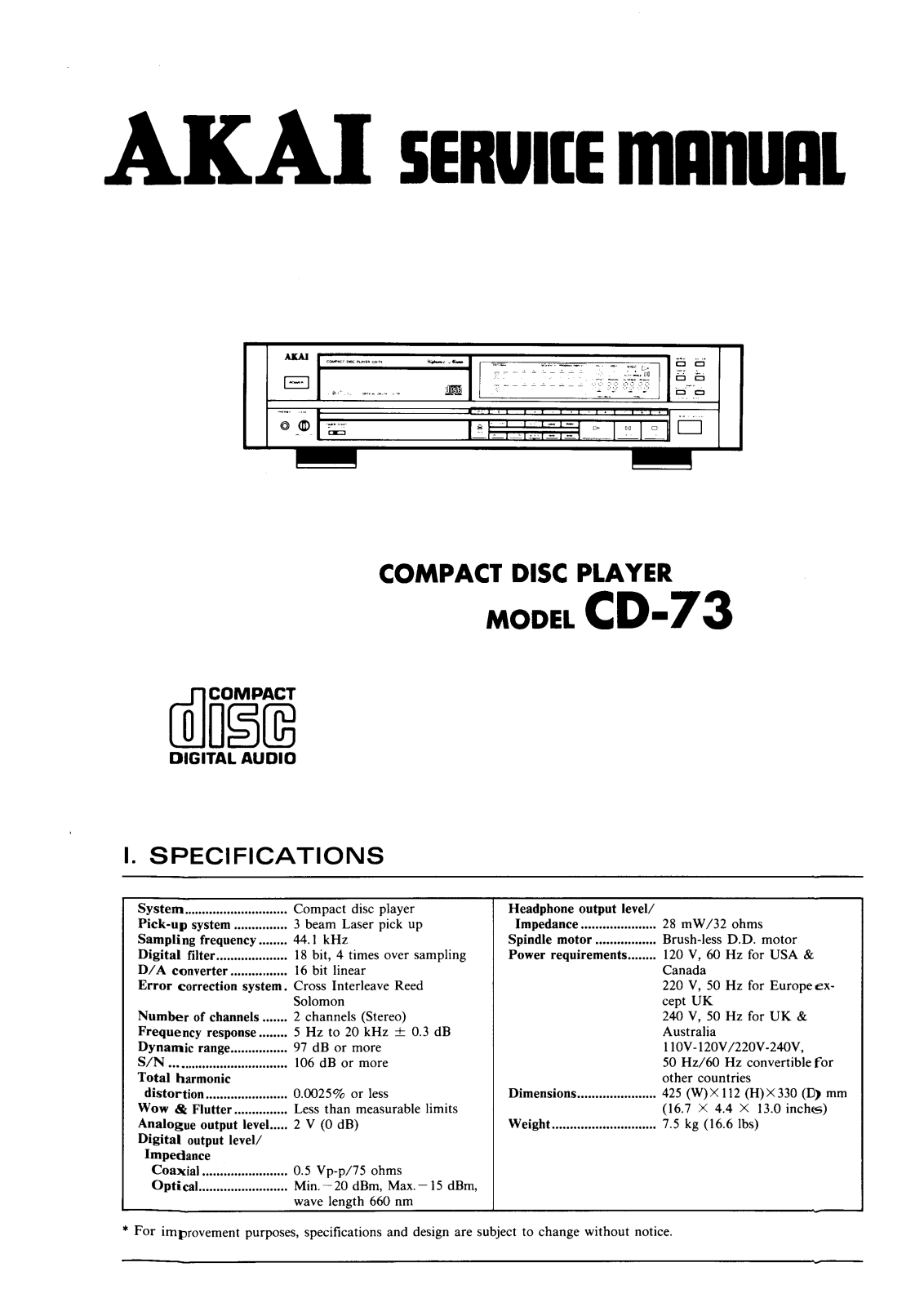 Akai CD-73 Service manual