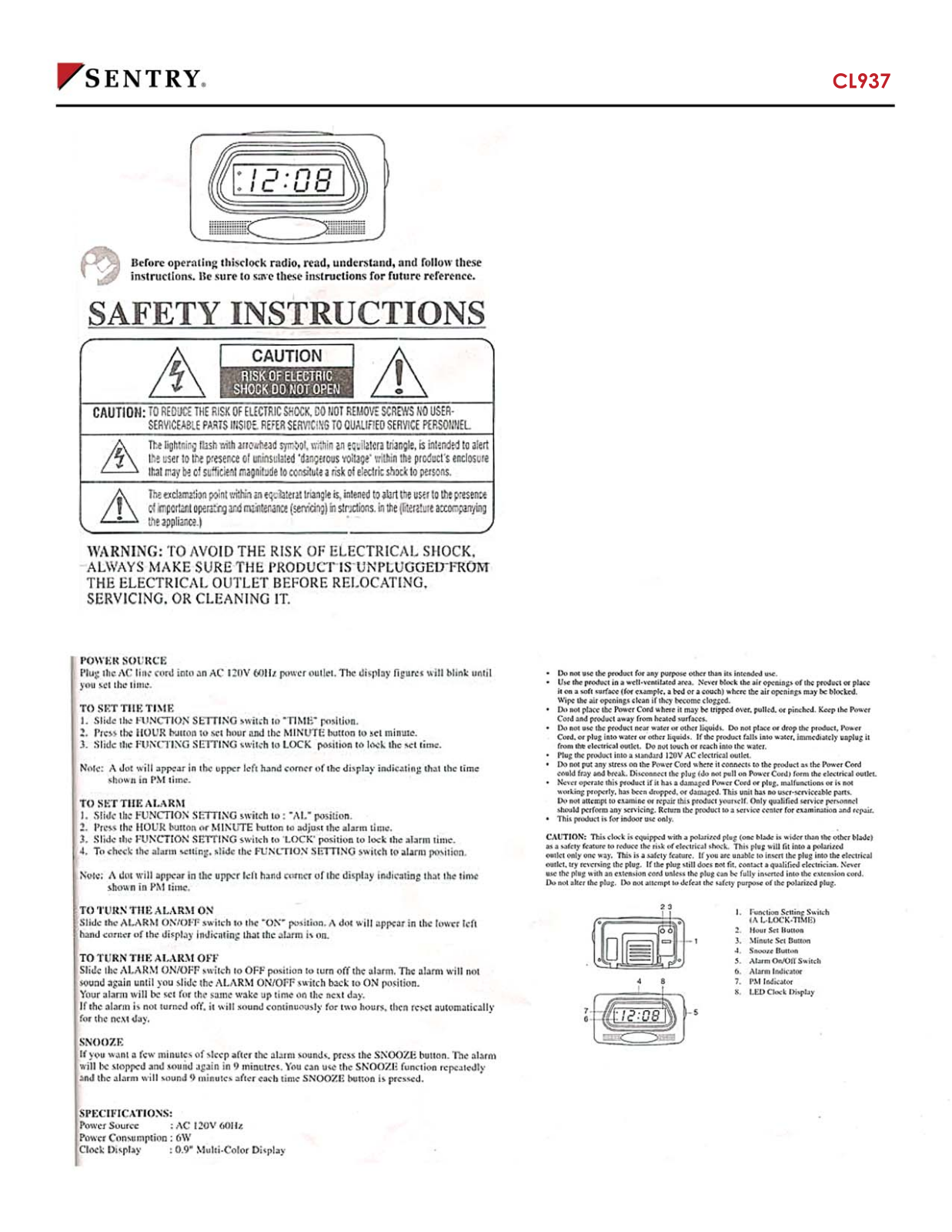 Sentry CL937 Instruction Manual