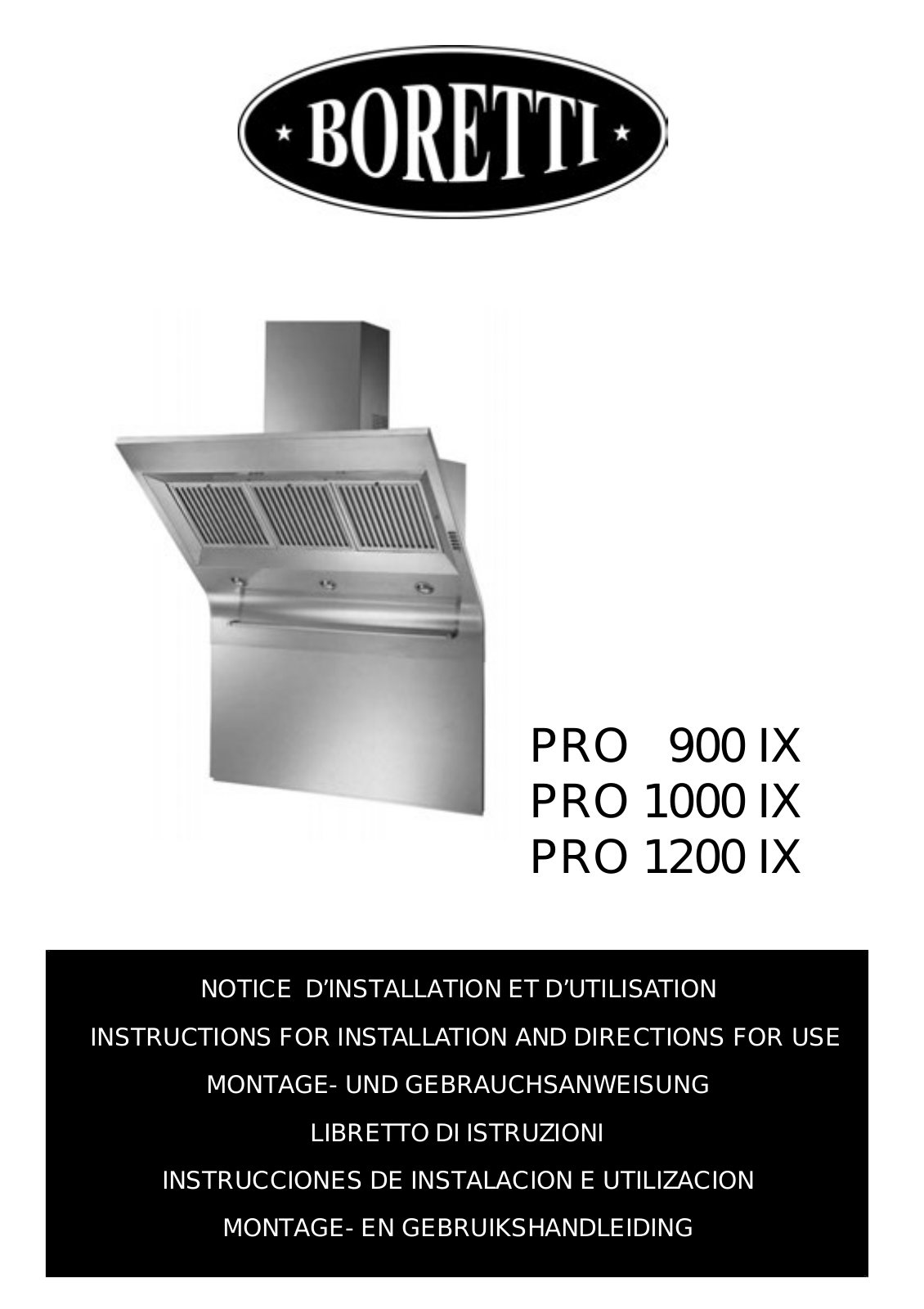 BORETTI PRO-1200 IX RVS, PRO-900 IX RVS, PRO-1000 IX RVS User Manual