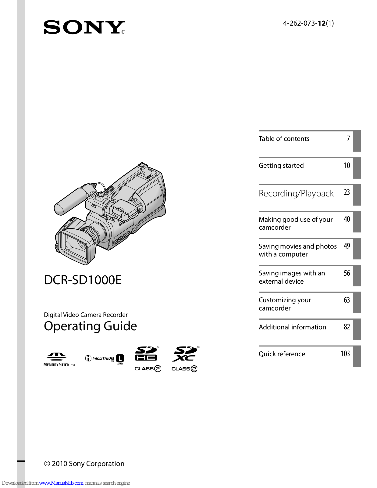 Sony DCR-SD1000E Operating Manual