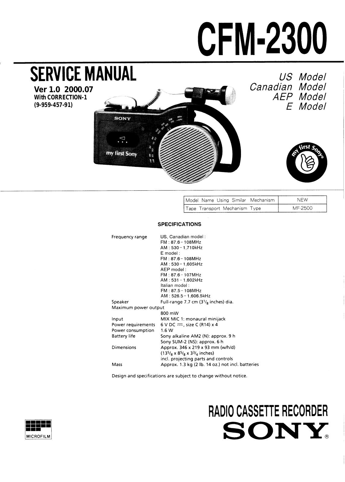 Sony CFM-2300 Service manual