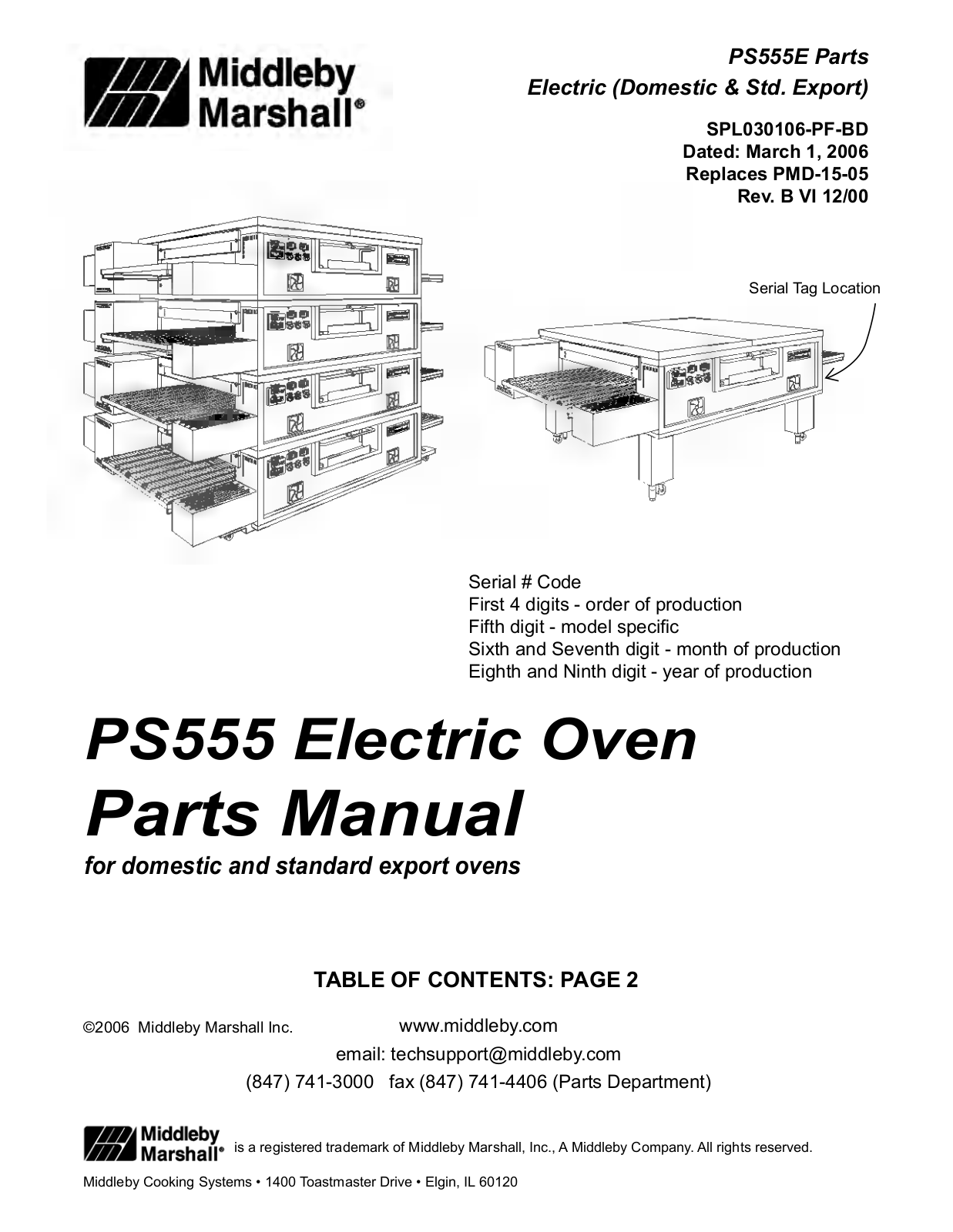 Middleby Marshall Oven PS555 Parts List