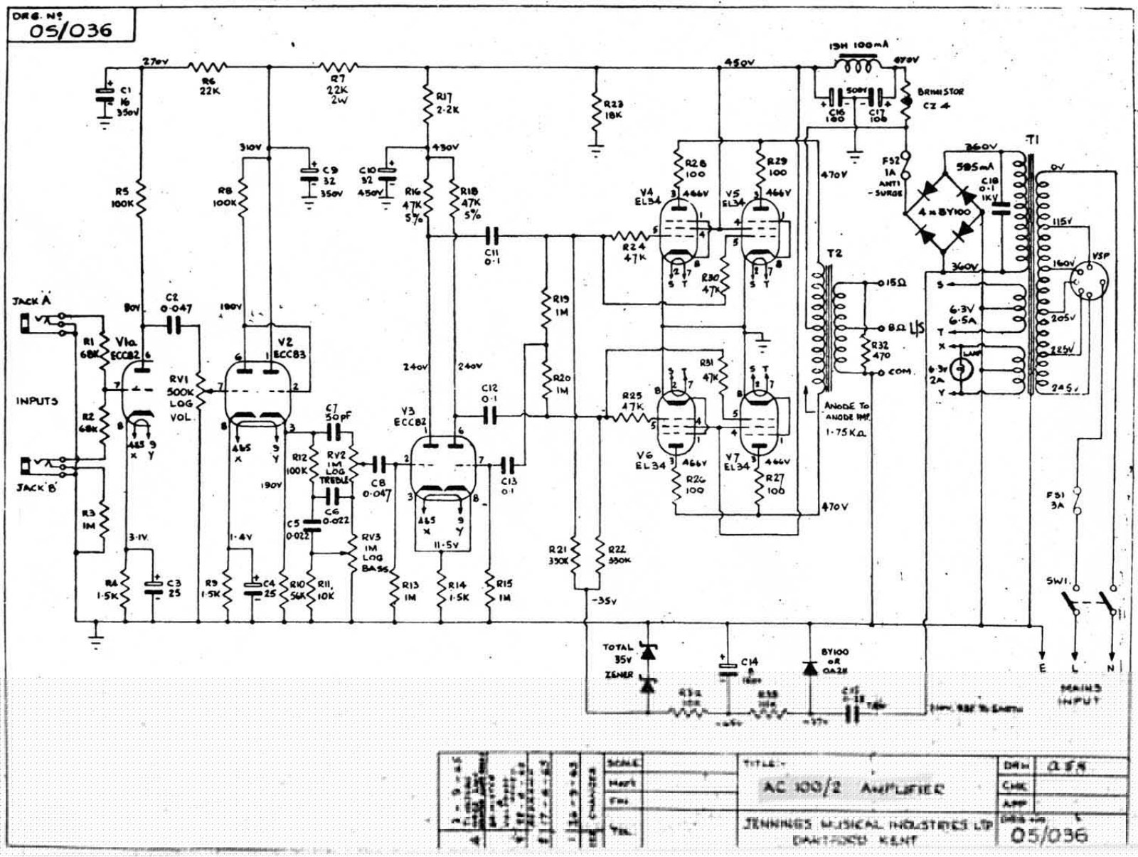 Vox ac100  1965 schematic