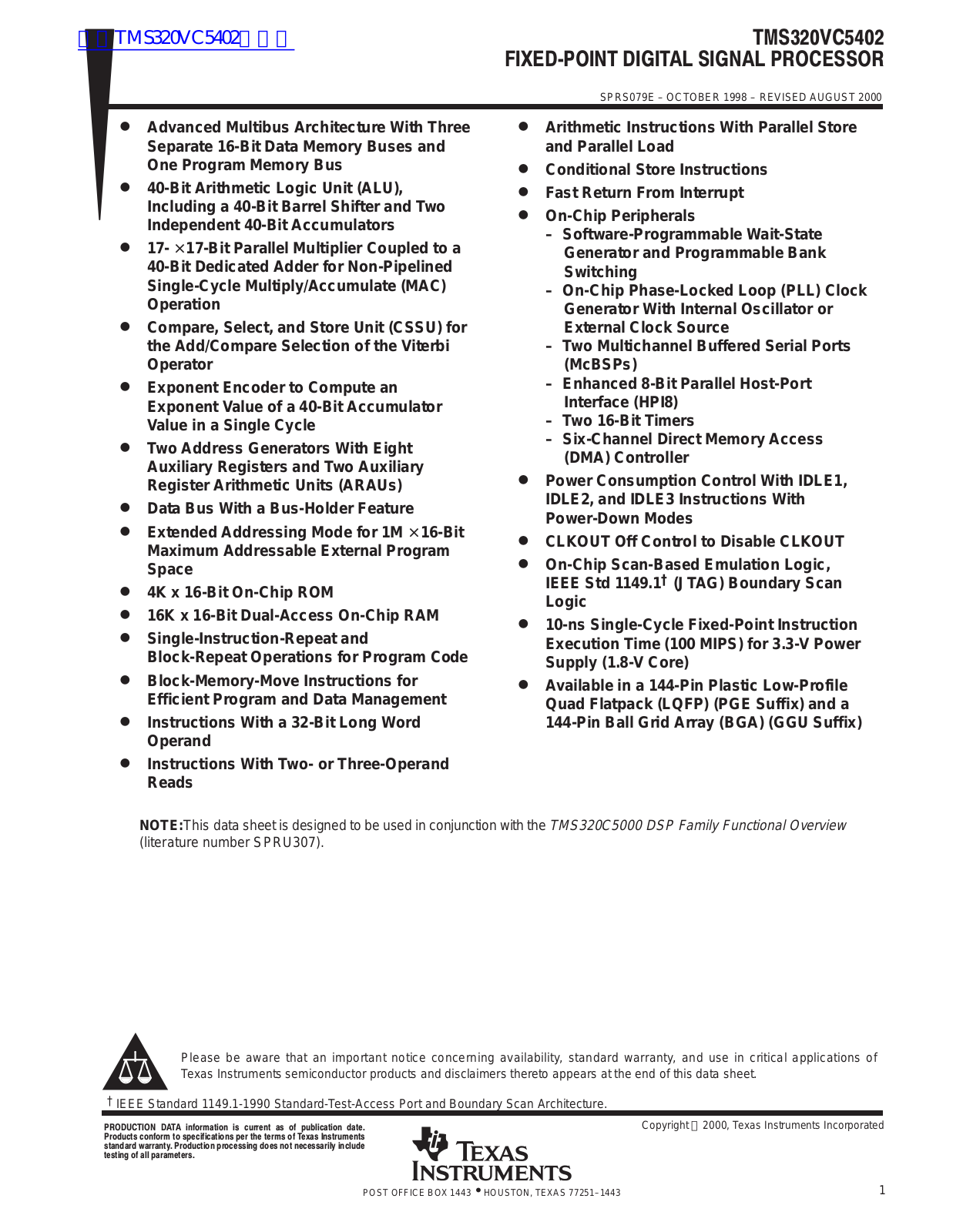 Texas Instruments TMS320VC5402 User Manual