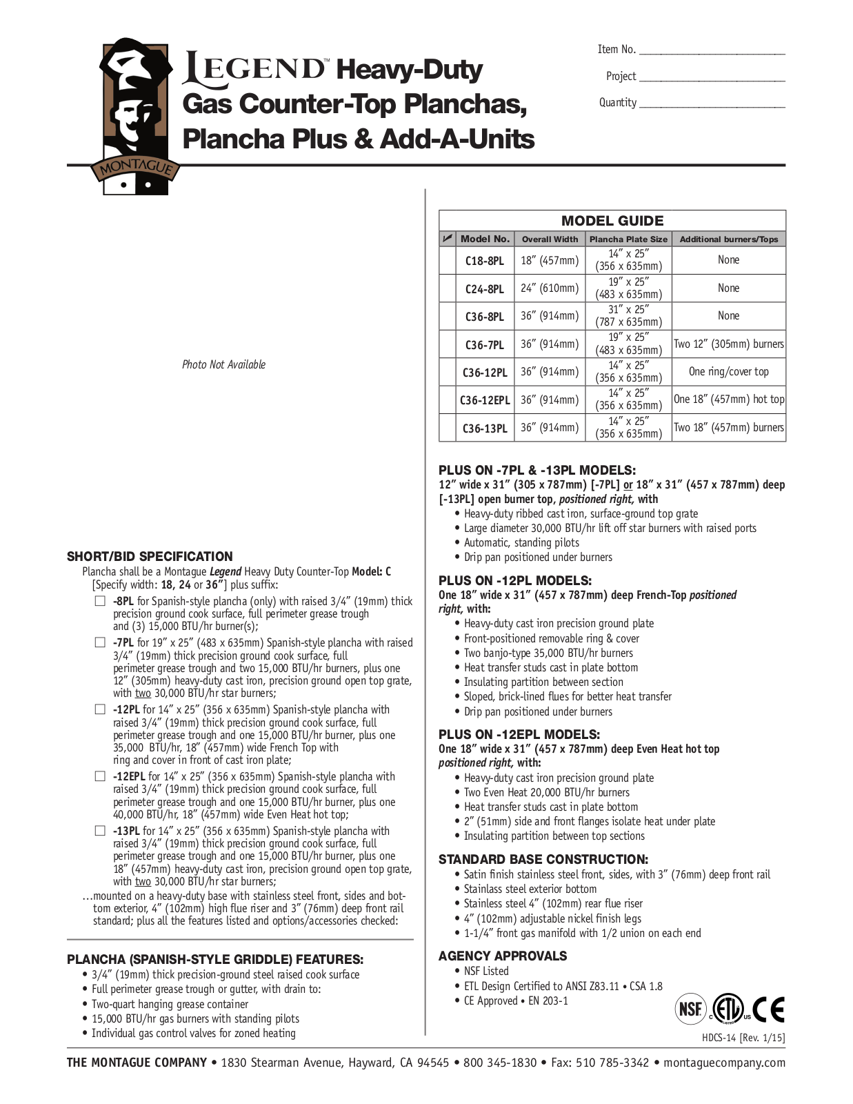 Montague C18-8PL User Manual