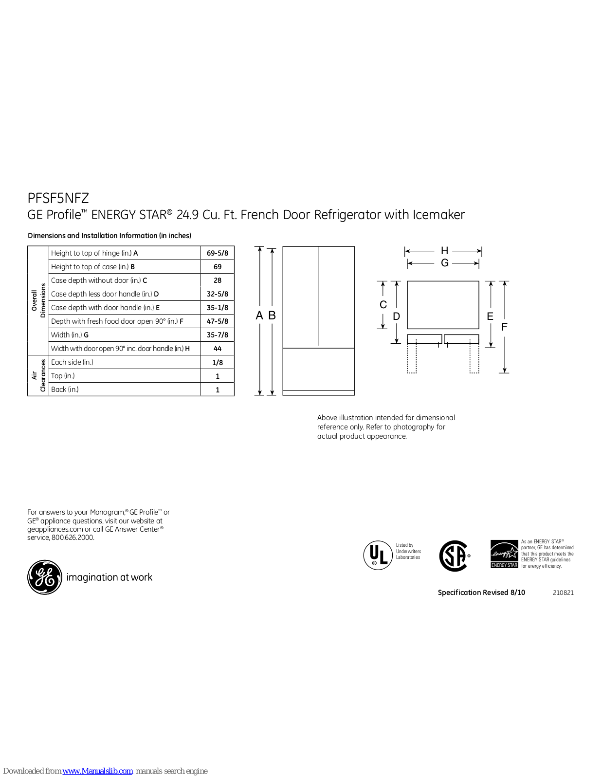 GE ENERGY STAR PFSF5NFZ, Profile PFSF5NFZBB, Profile PFSF5NFZCC, Profile PFSF5NFZWW, Profile PFSS5NFZSS Dimensions And Installation Information