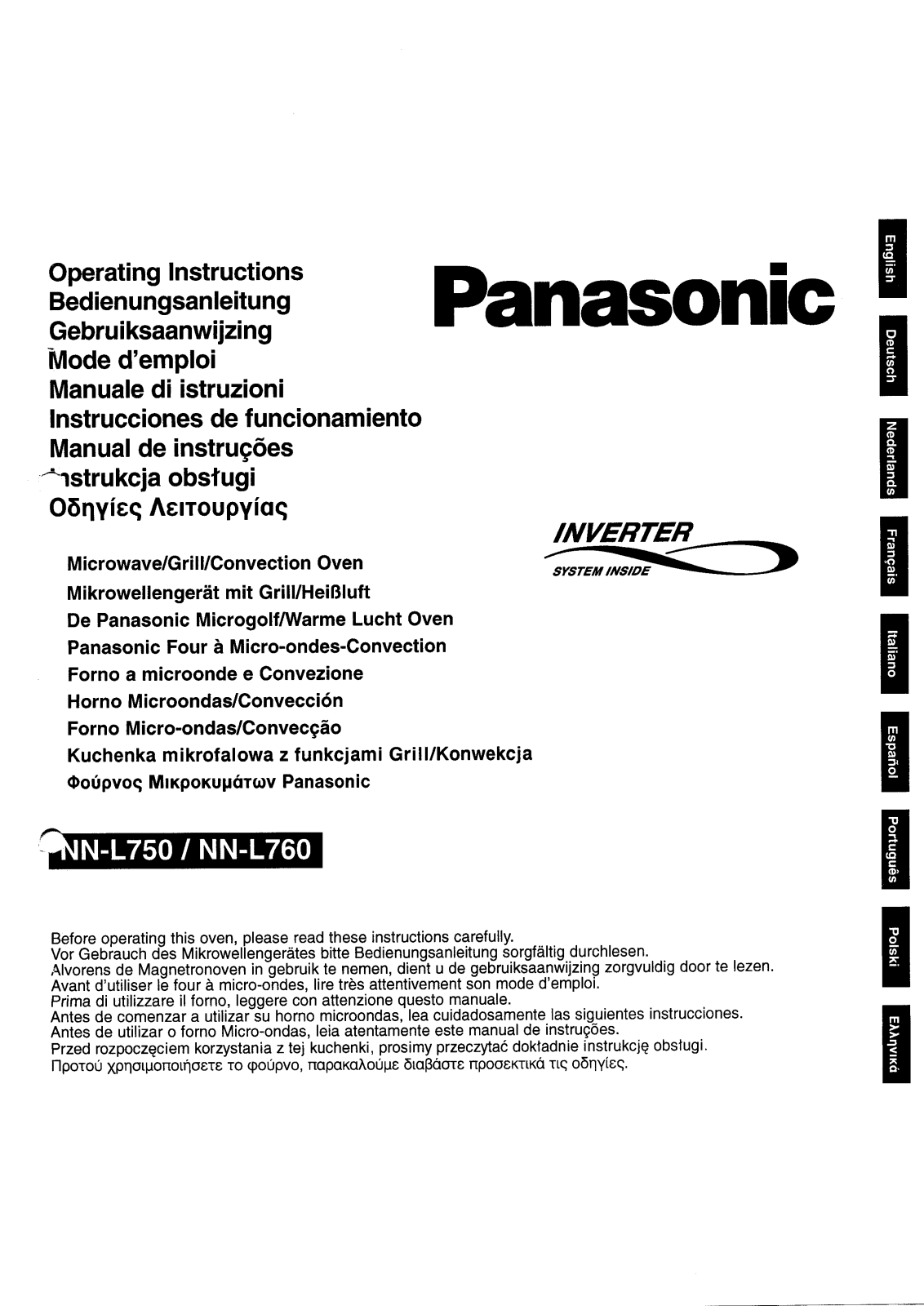 PANASONIC NNL750WB, NNL760WBWPG, NNL760WB User Manual