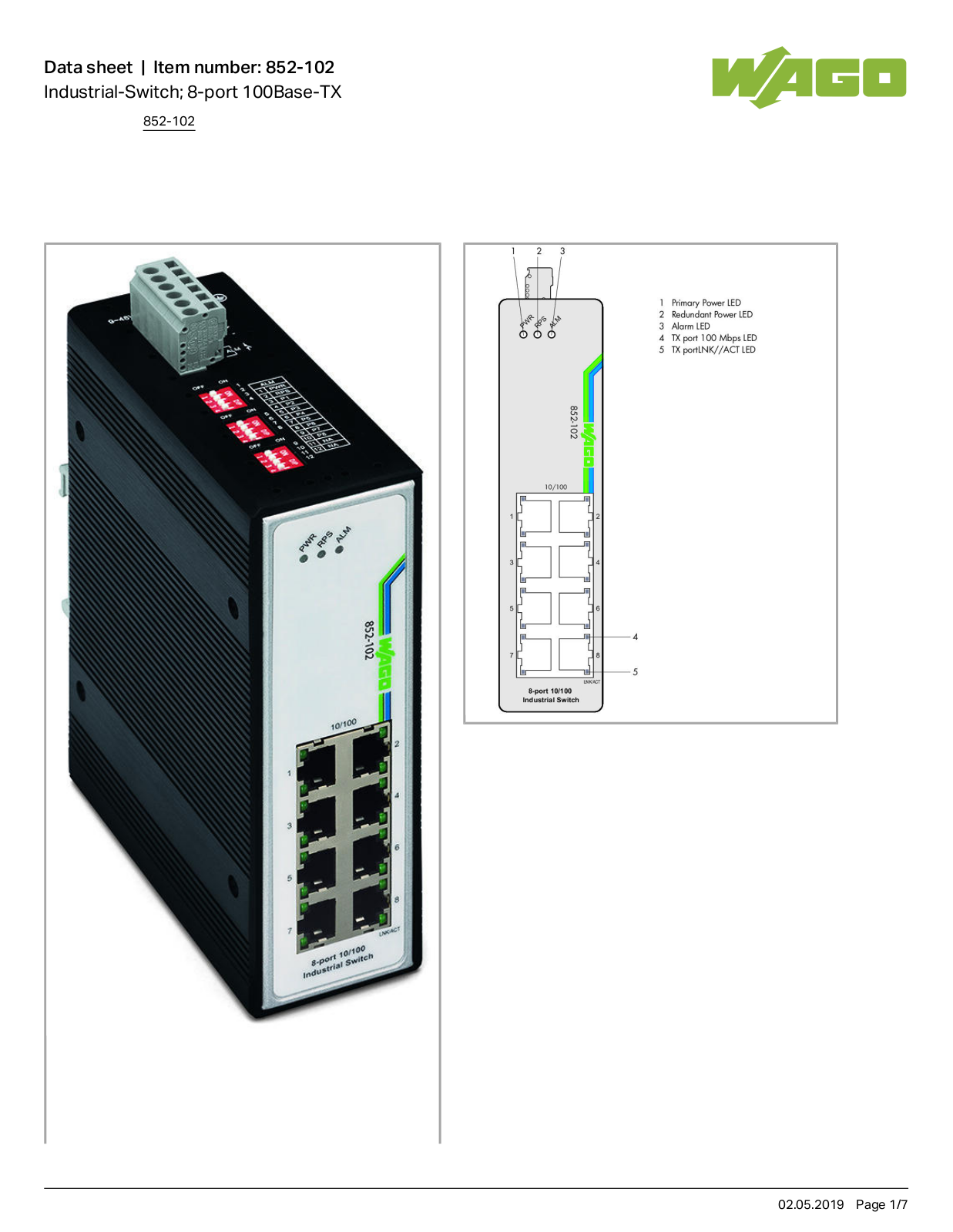 Wago 852-102 Data Sheet