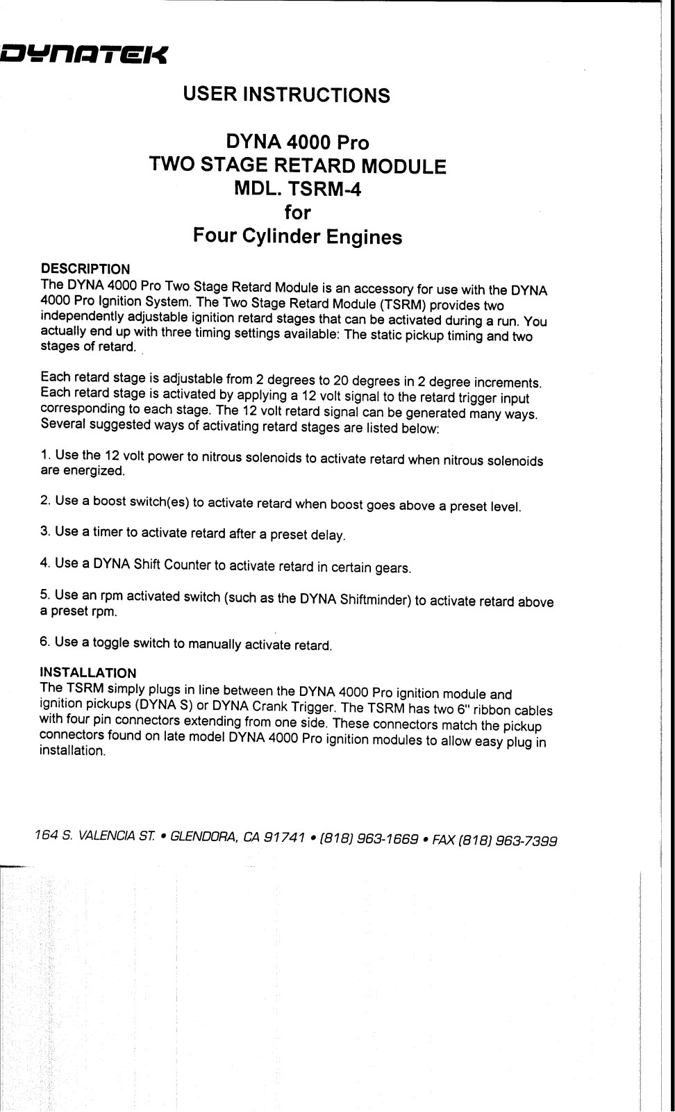 Dynatek TSRM-4 User Manual