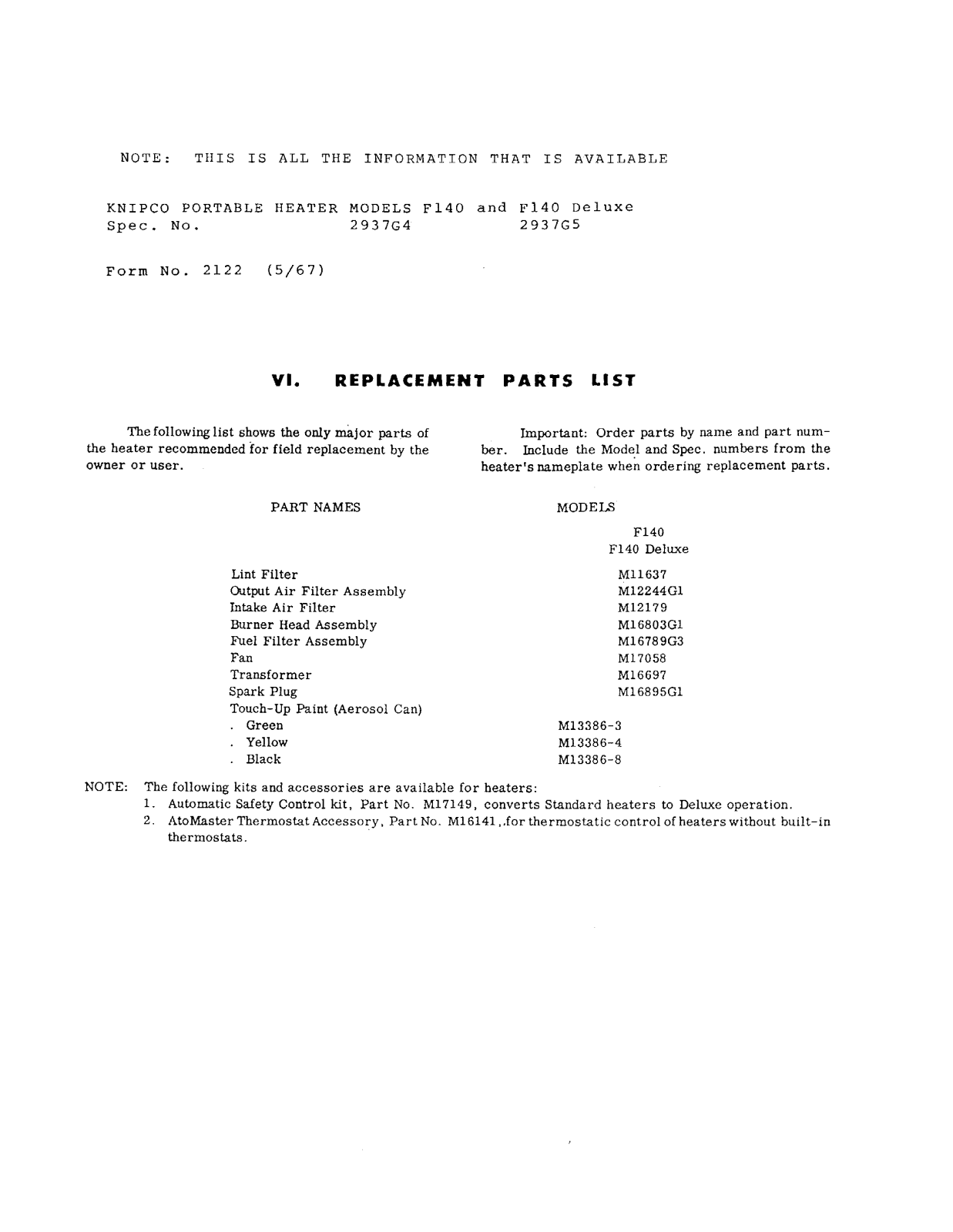 Desa Tech F140, F140D Owner's Manual