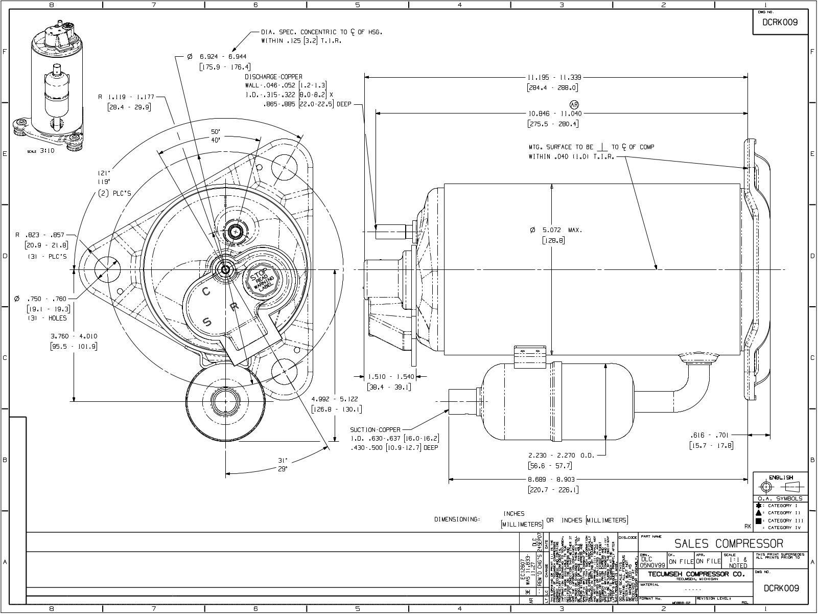 Tecumseh RKA5515CXC, RKA5515CXD, RKA5515CXV, RKA5515EXC, RKA5515EXD Drawing Data