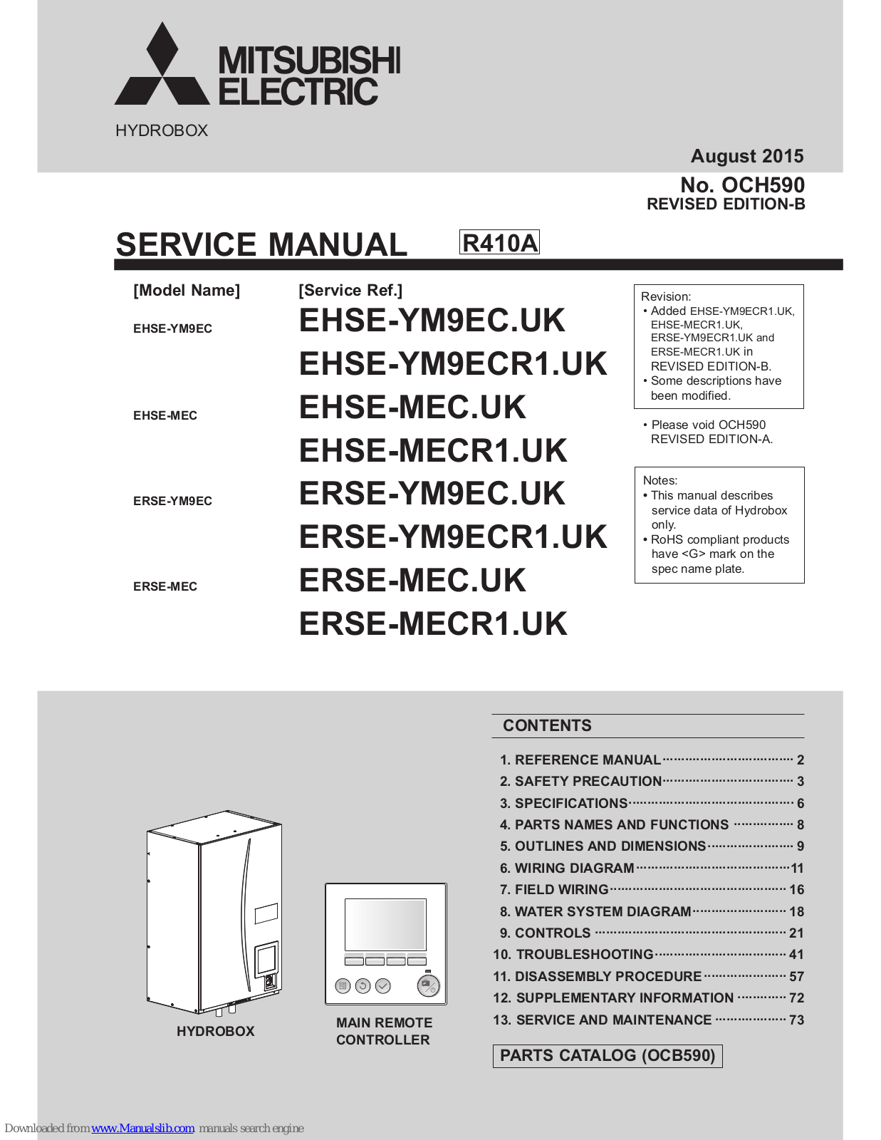 Mitsubishi EHSE-YM9ECR1.UK, ERSE-YM9EC, EHSE-MEC, EHSE-MEC.UK, EHSE-MECR1.UK Service Manual