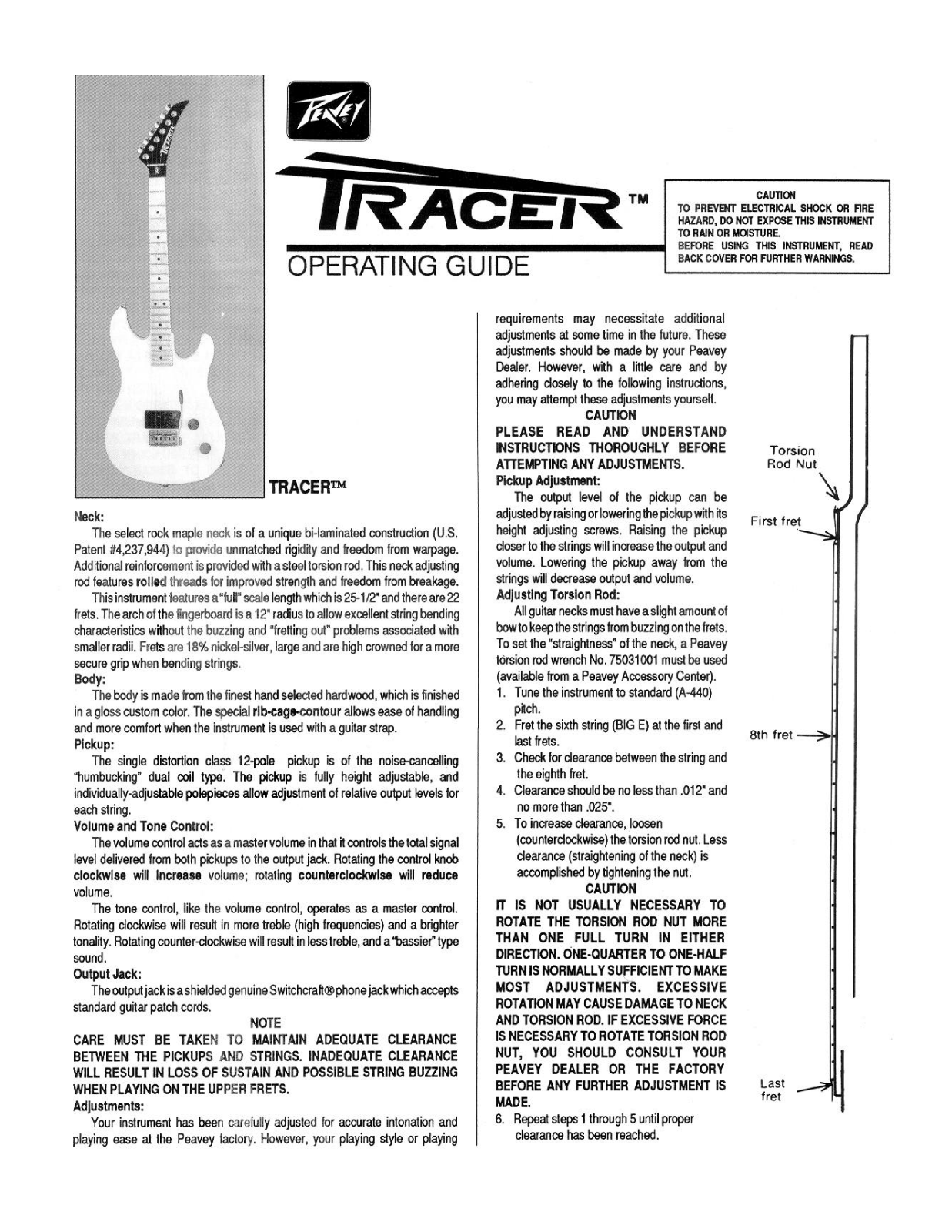 Peavey TRACER Operating guide