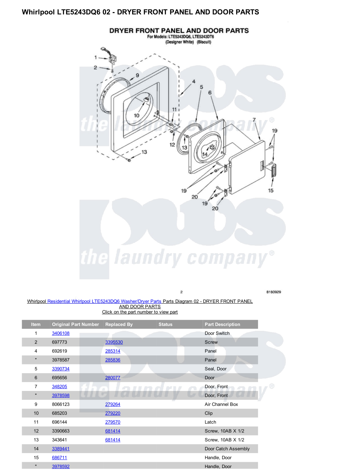 Whirlpool LTE5243DQ6/Dryer Parts Diagram