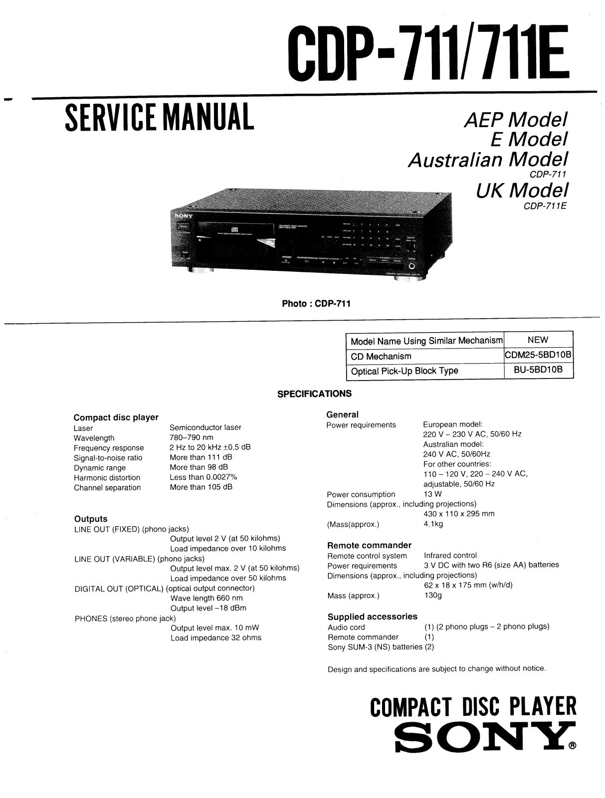 Sony CDP-711, CDP-711-E Service manual