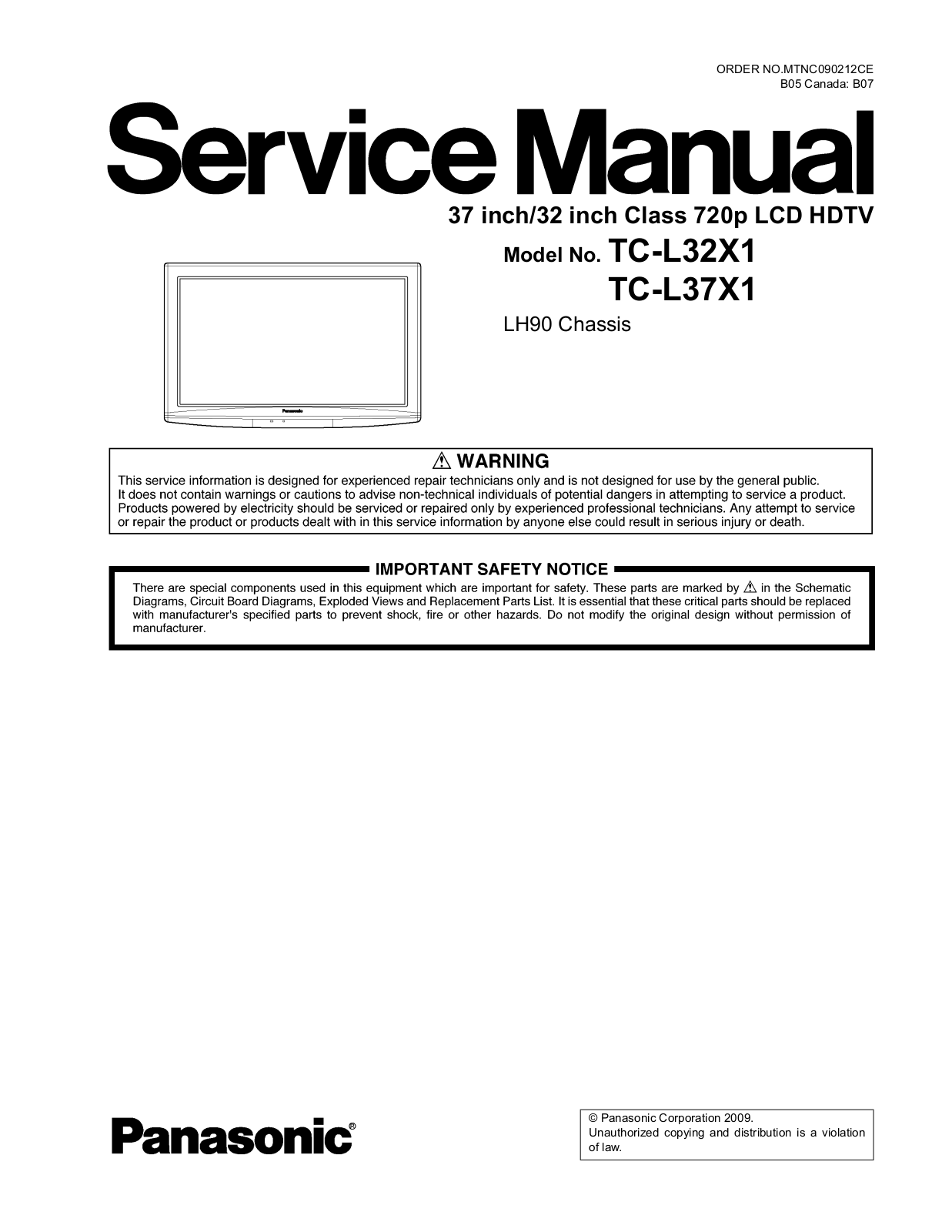 Panasonic TC-L32X1, TC-L37X1 Service manual