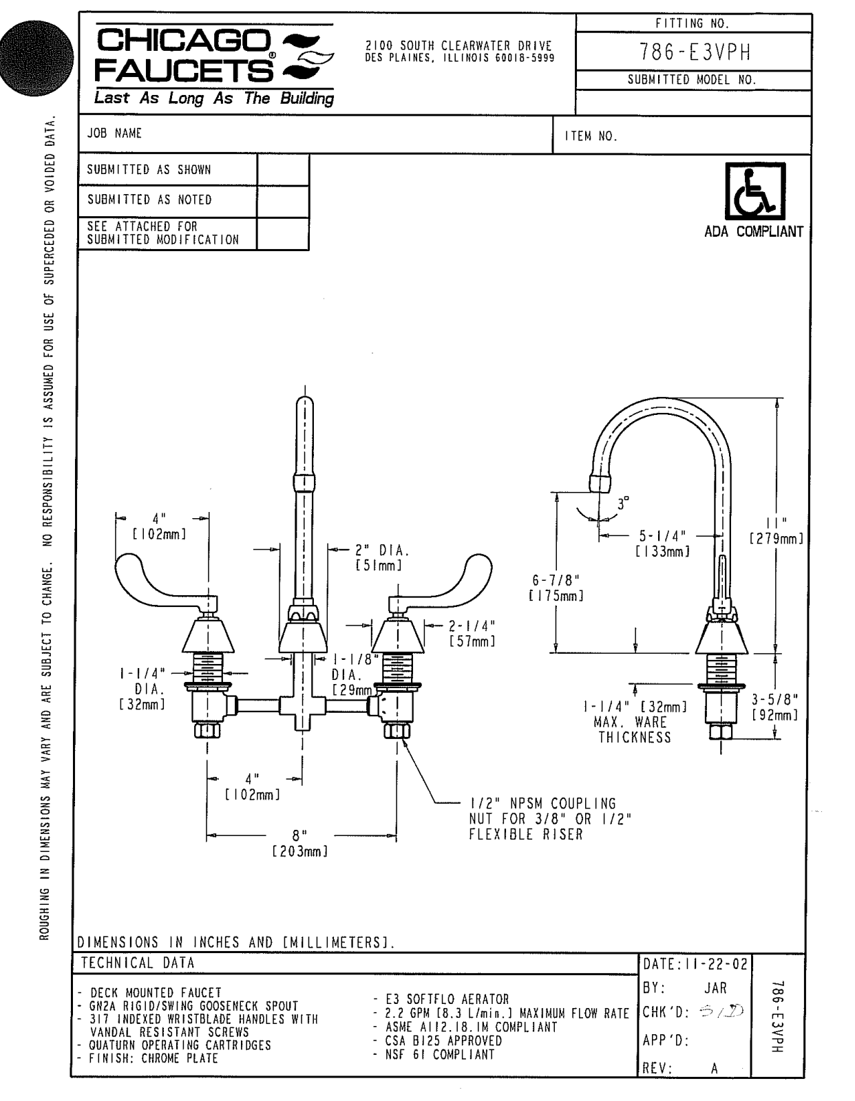 Chicago Faucet 786-E3VPH User Manual