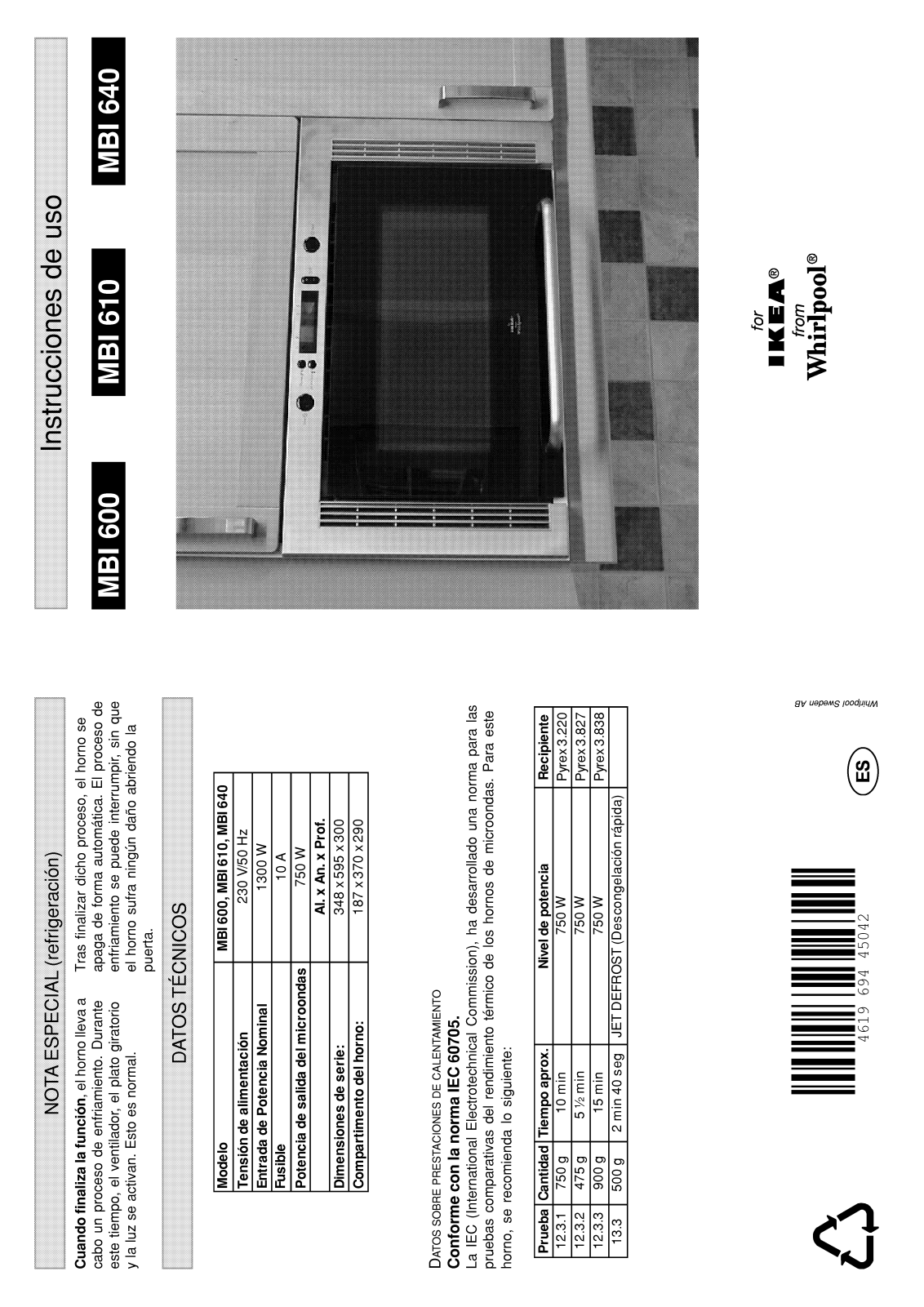 Whirlpool MBI 610 AN INSTRUCTION FOR USE