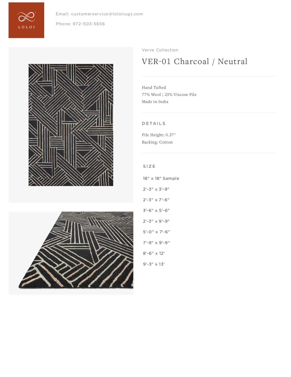 Loloi Rugs VER-01  Charcoal / Neutral Tearsheet